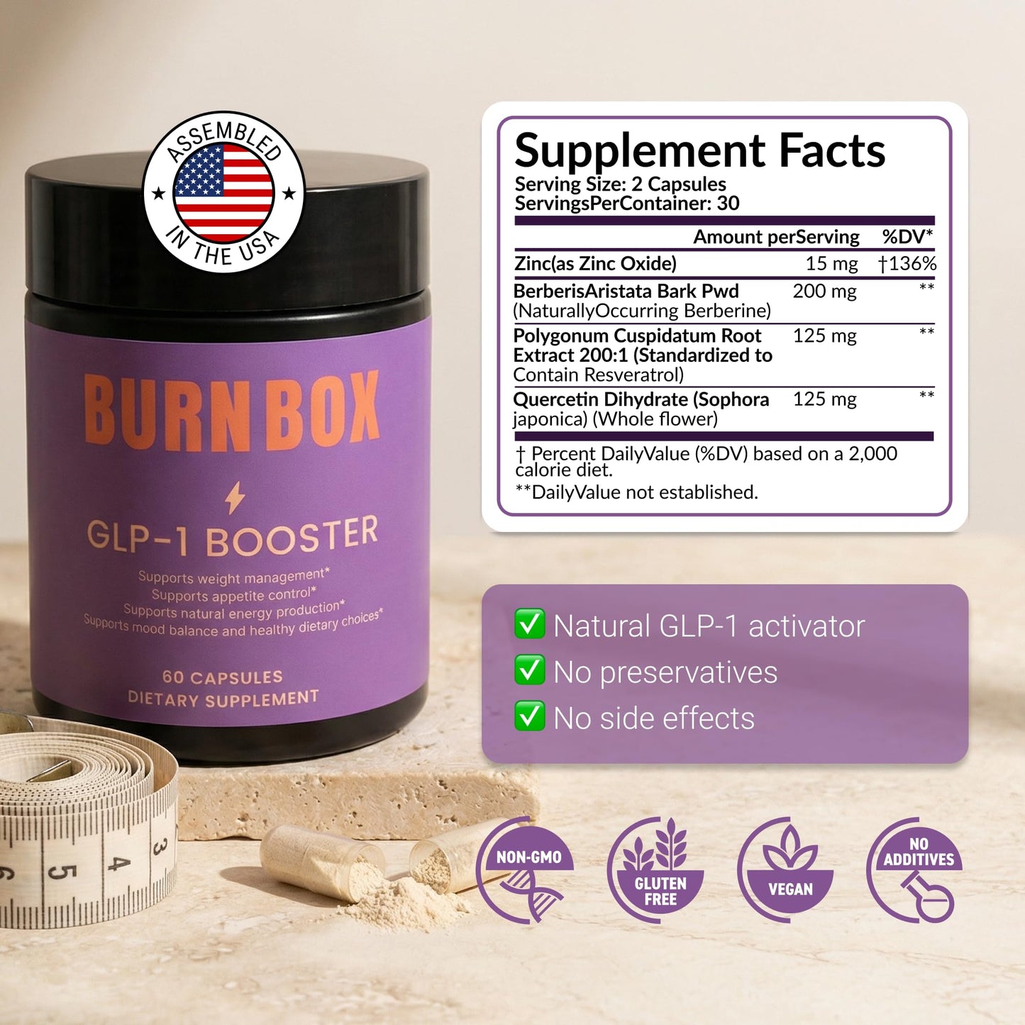 BURNBOX GLP-1 Booster, Weight Management Supplement, 60 Capsules