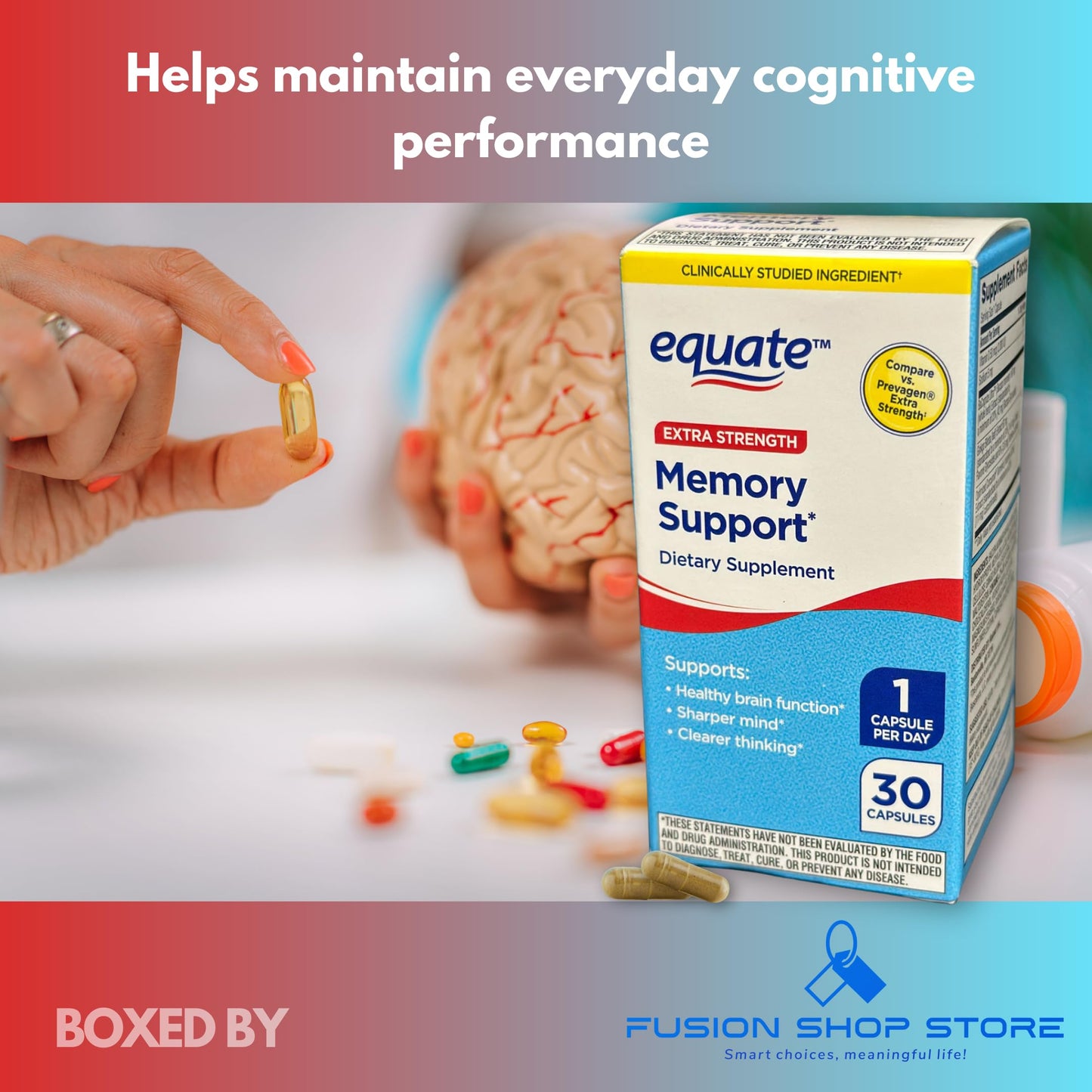 Fusion Shop Store Memory Extra Strength Softgels with Bacopa, Ginkgo, Turmeric, and Vitamin D, 30 Count