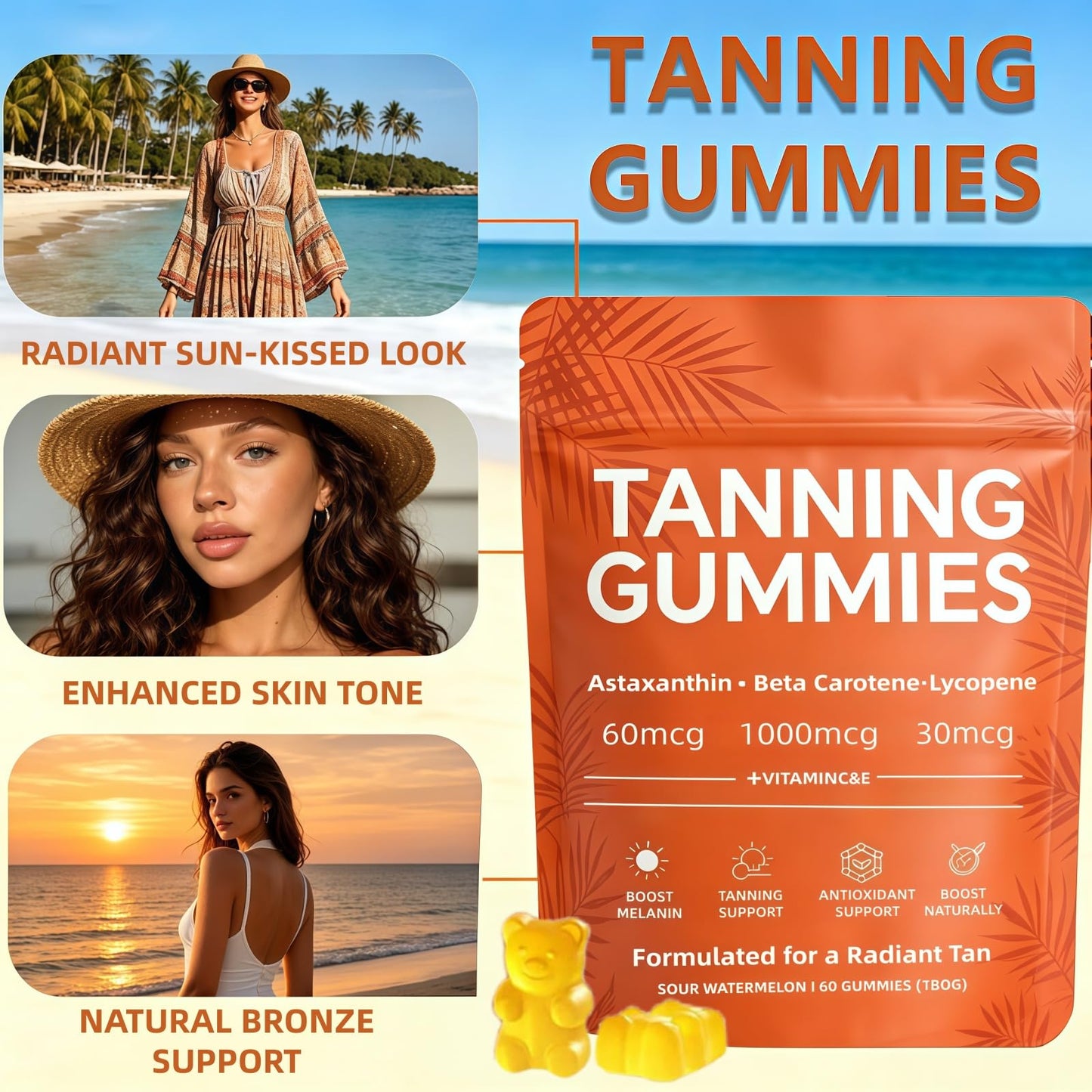 POYICGS Skin Tanning Gummies 60 Count