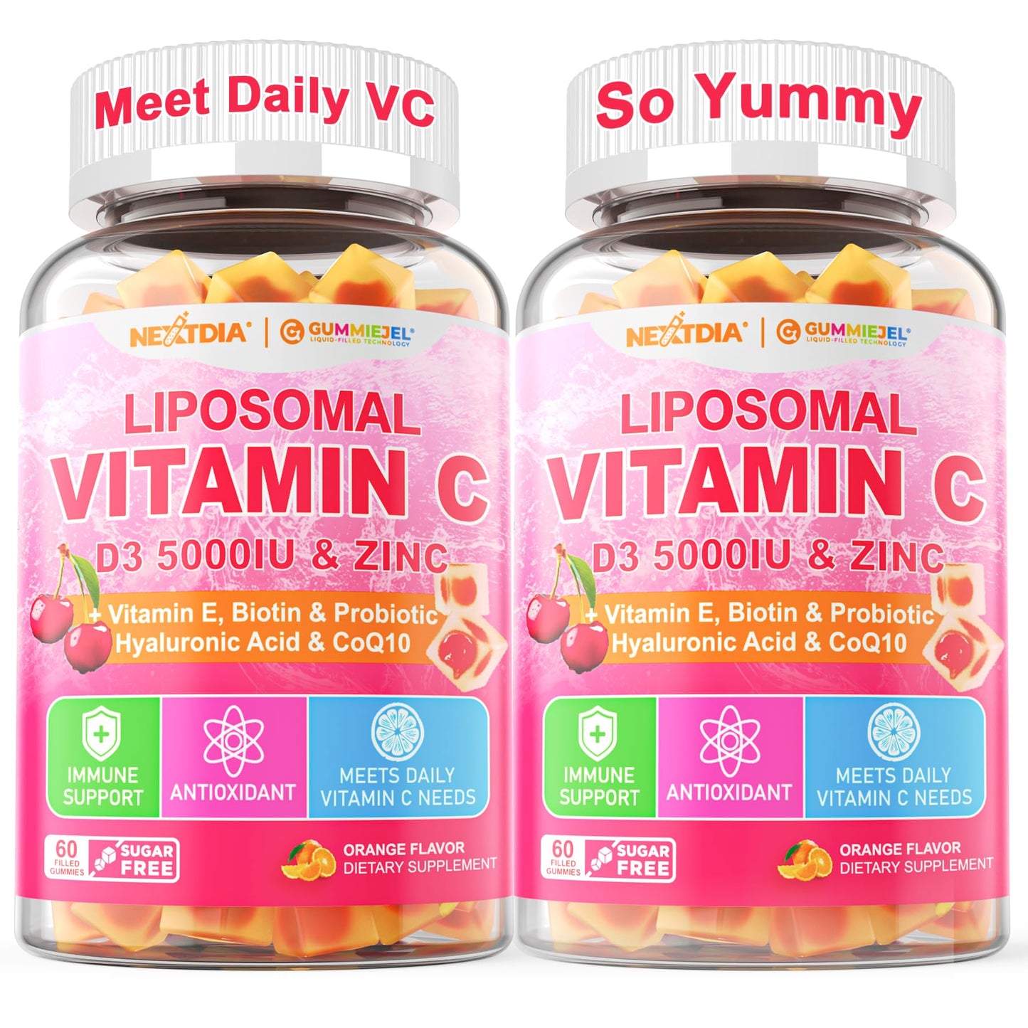 Nextdia Liposomal Vitamin C 1000mg + D3 5000IU + Zinc Gummies, 120 Count