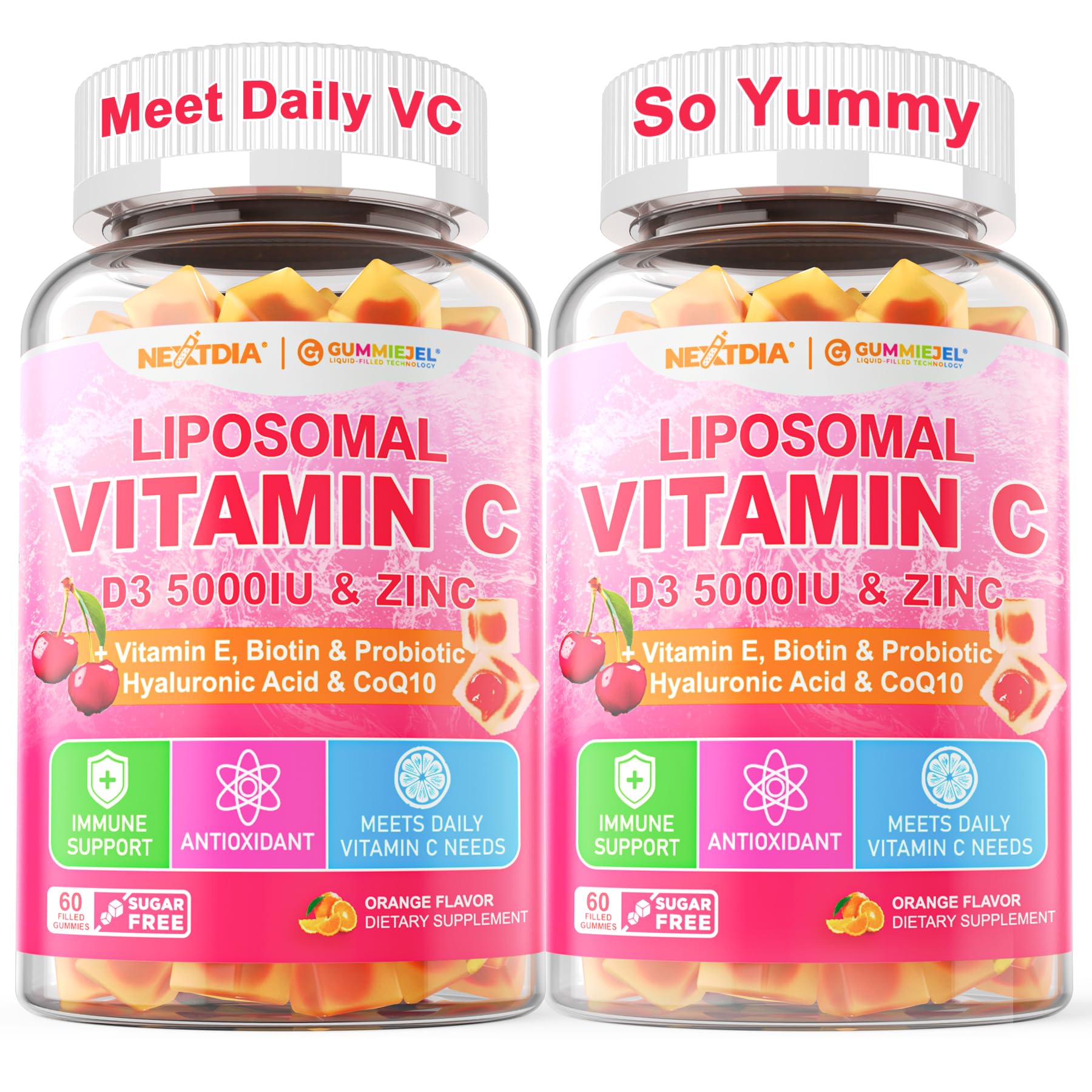 Nextdia Liposomal Vitamin C 1000mg + D3 5000IU + Zinc Gummies, 120 Count