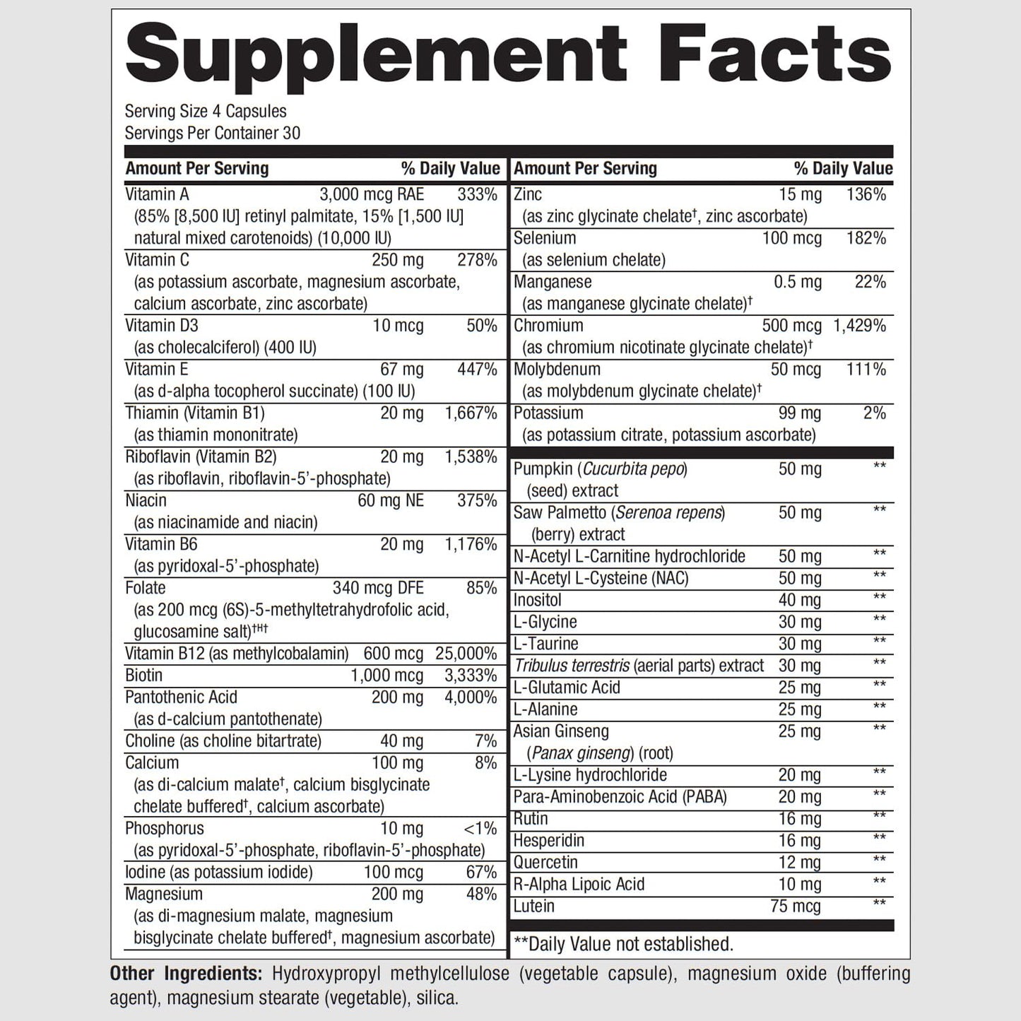 PureFormulas PureMulti for Men Daily Comprehensive Multivitamin Capsule, 120 Count