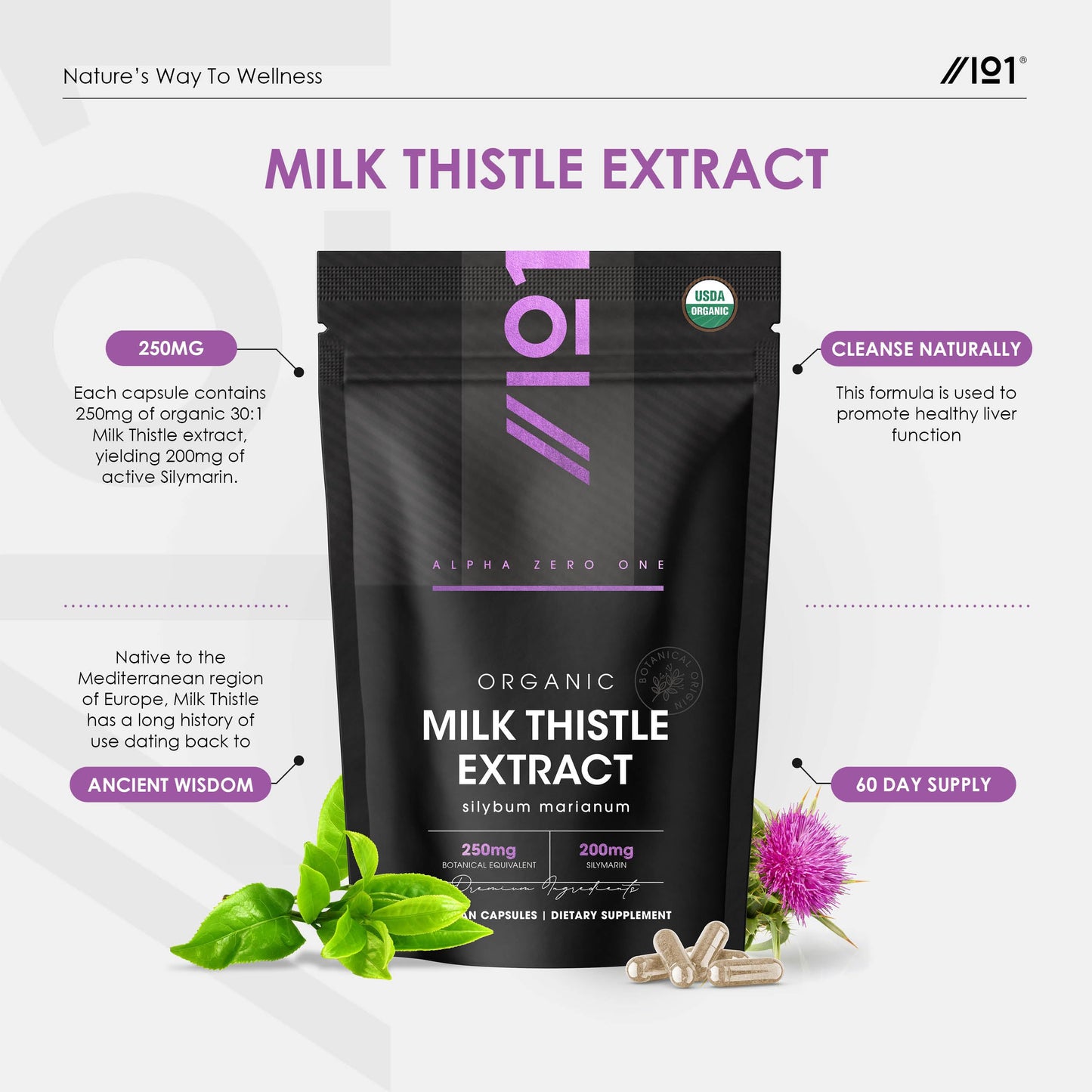 ALPHA01 Organic Milk Thistle Extract Capsules 60 Count