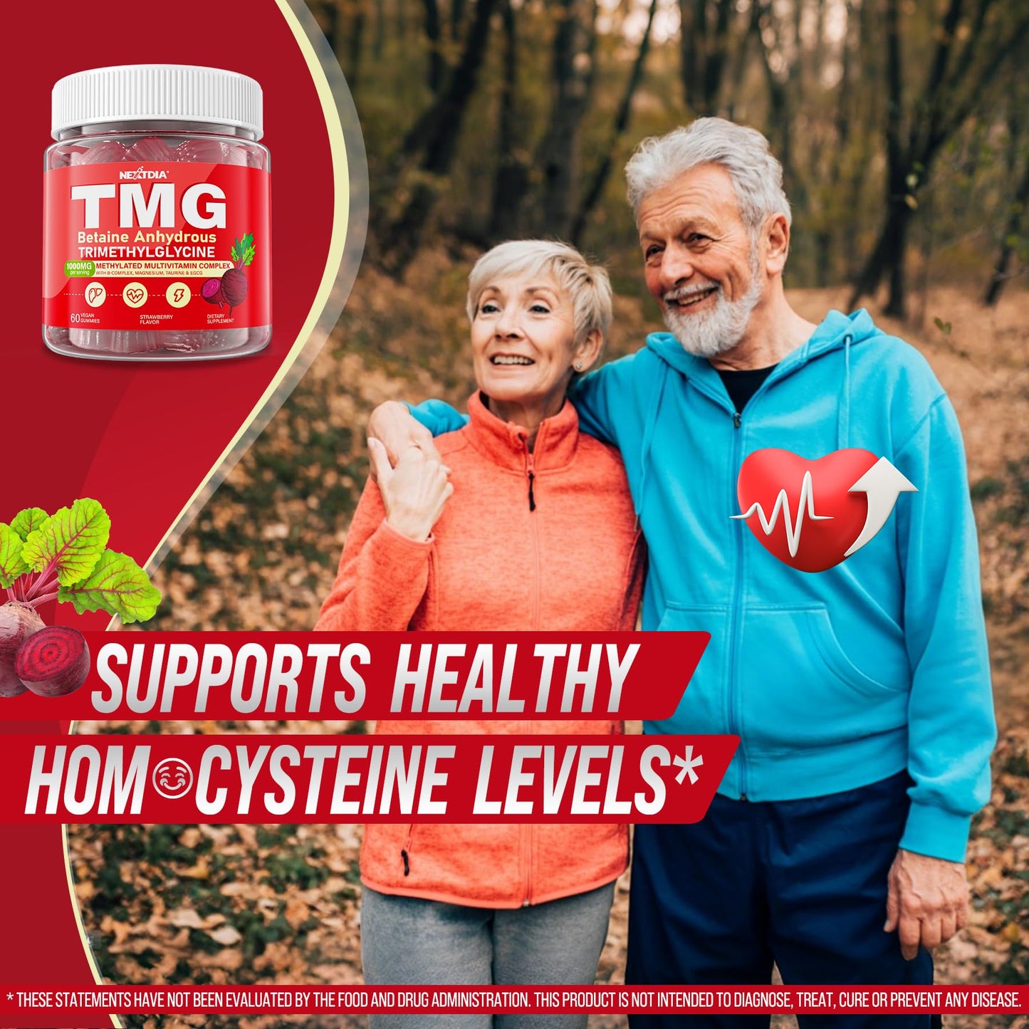 Nextdia TMG Gummies 1000mg Betaine Anhydrous + Methylated Multivitamin & B Complex (Methylfolate, B12, B6) with Magnesium & Taurine, Supports Homocysteine Levels, Brain & Energy, 120 Gummies