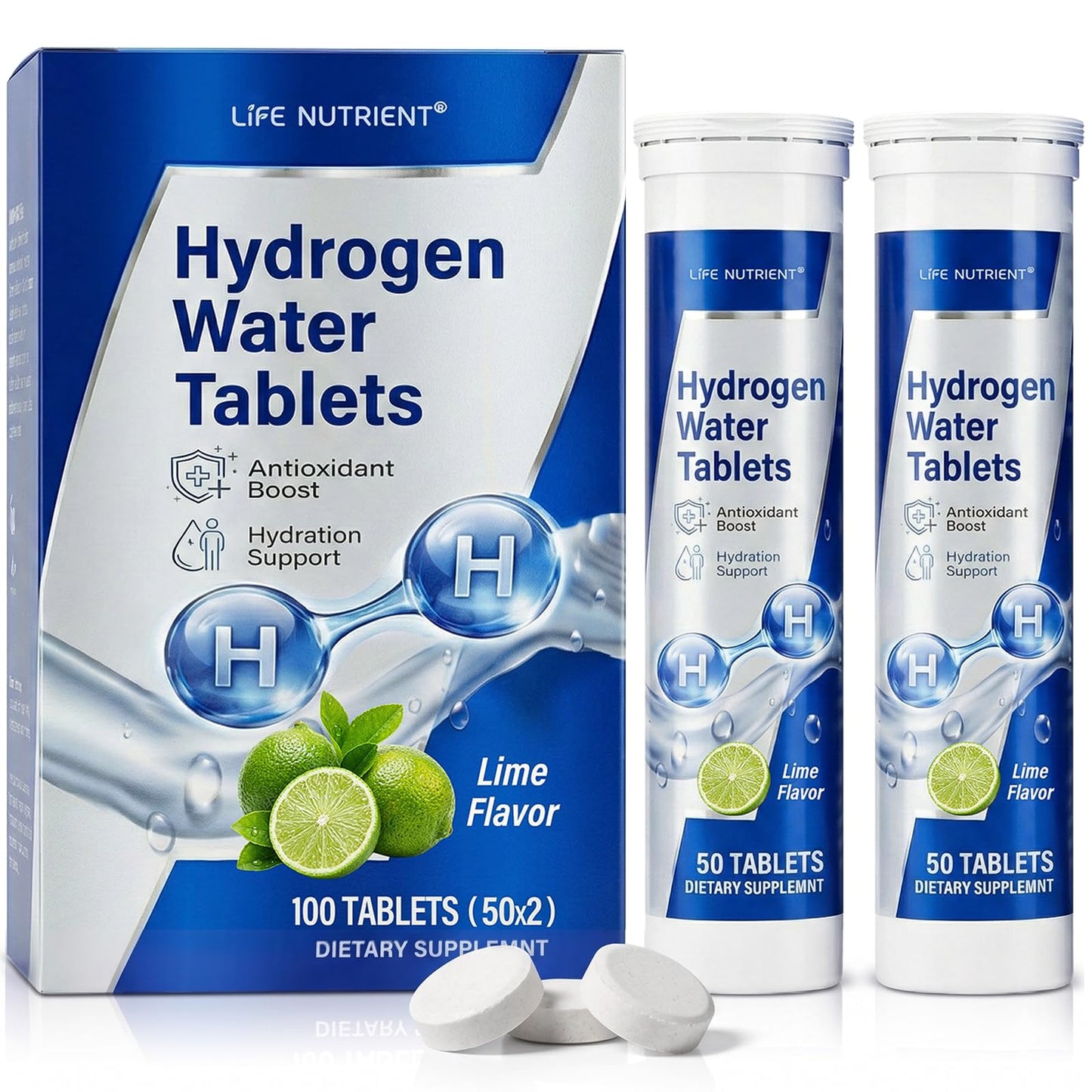 Life Nutrition Hydrogen Water Tablets with Magnesium, Lime Flavor, 100 Tablets