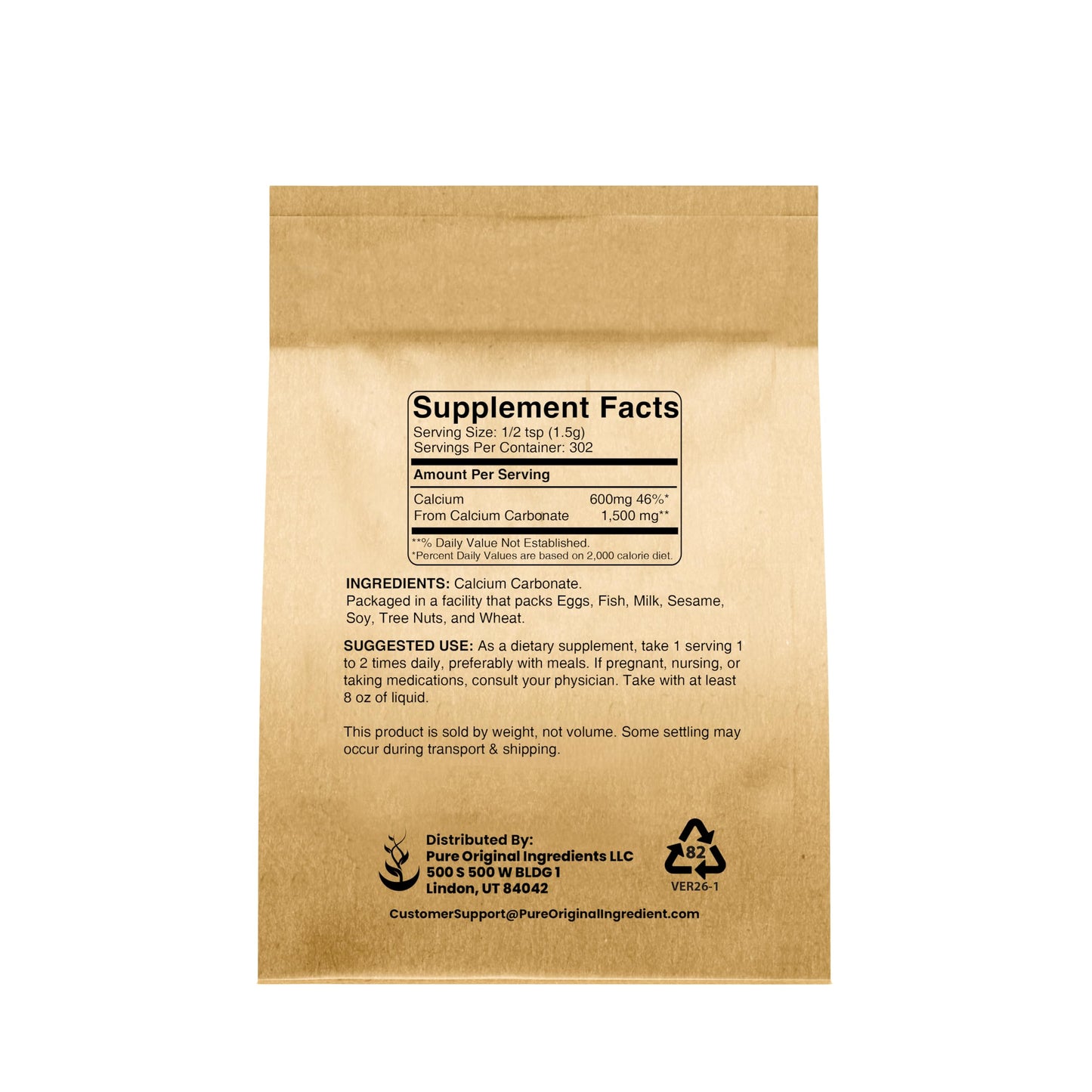 Pure Original Ingredients Calcium Carbonate Powder 16 oz