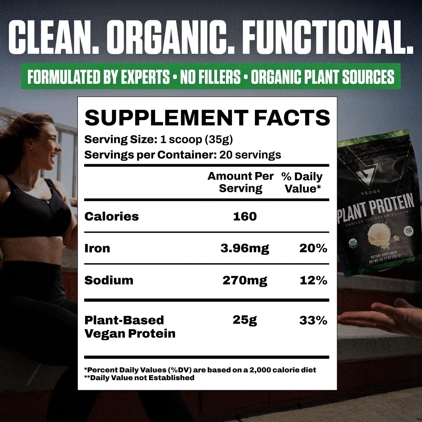 VEDGE Vanilla Protein Powder With Creatine Monohydrate And Vegan Omega 3