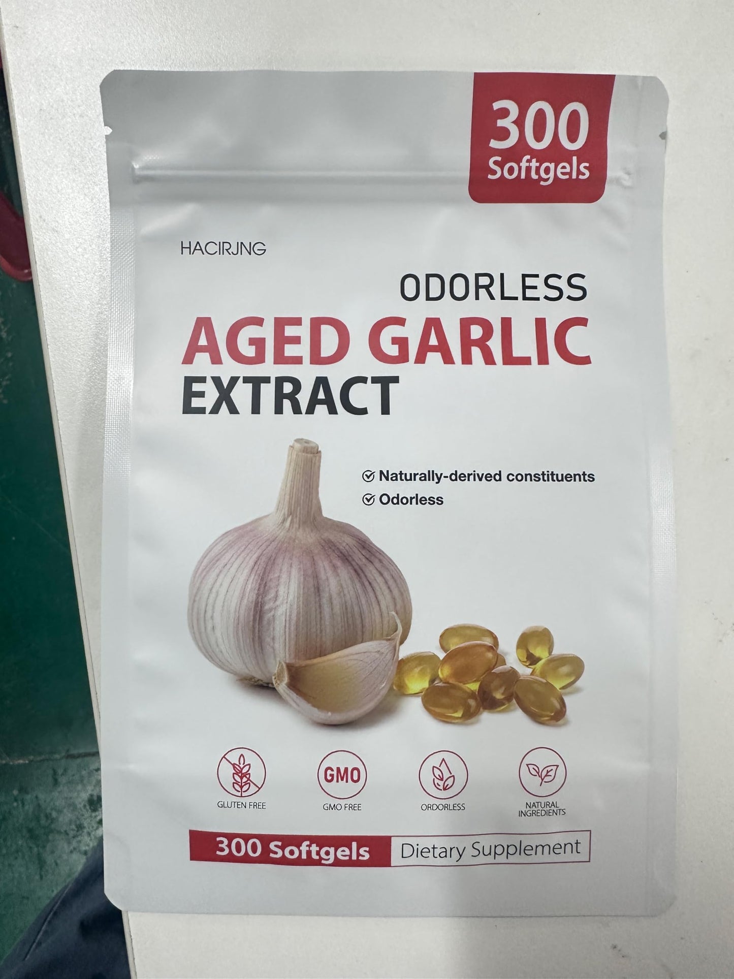 HACIRJNG Organic Odorless Aged Garlic Extract Softgels, 300 Count