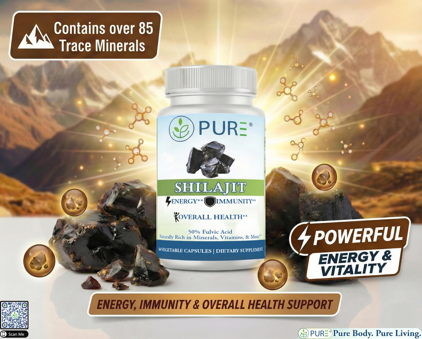 PURE Shilajit 600mg Capsule 60 Count