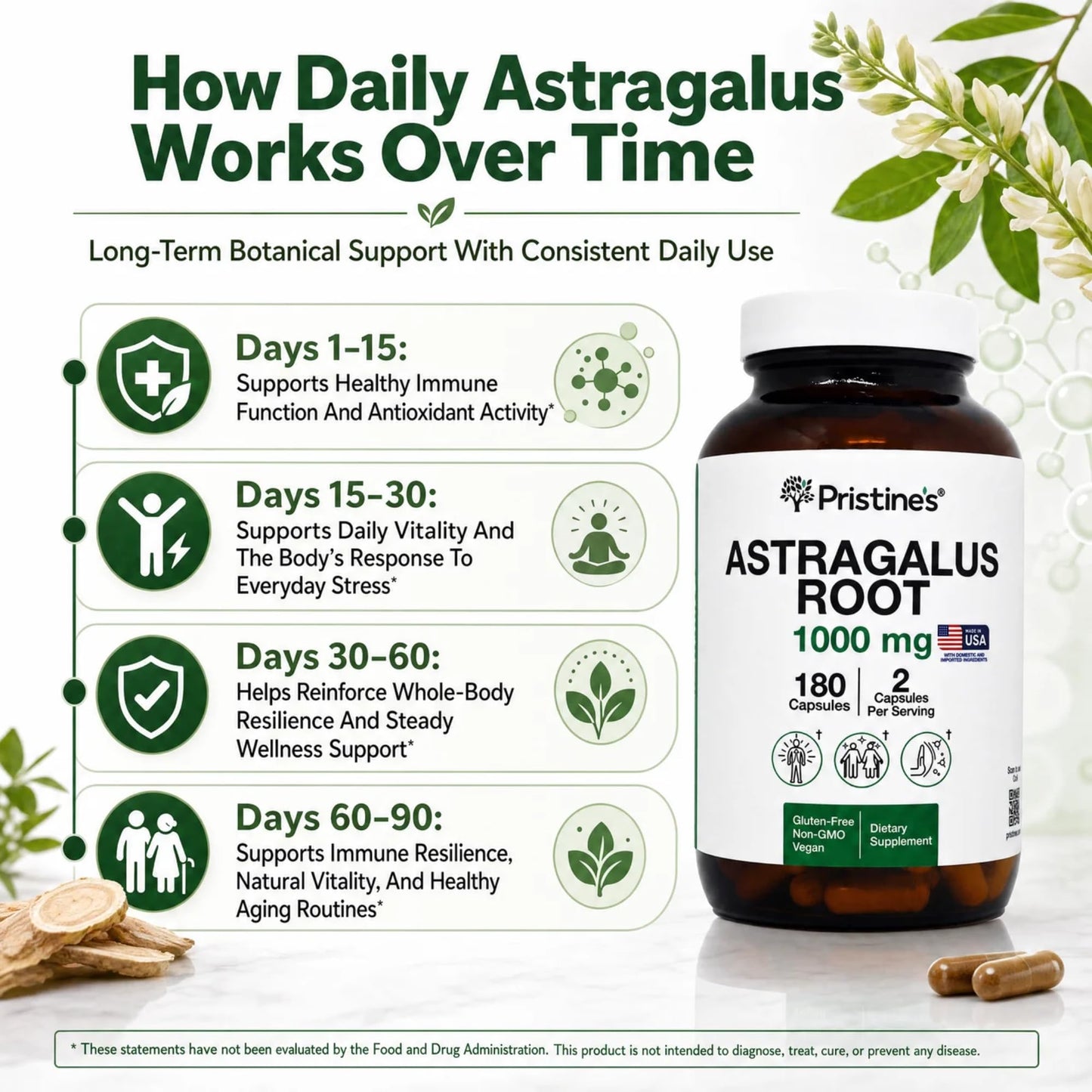 PRISTINE'S Astragalus Root Supplement Capsule 180 Count