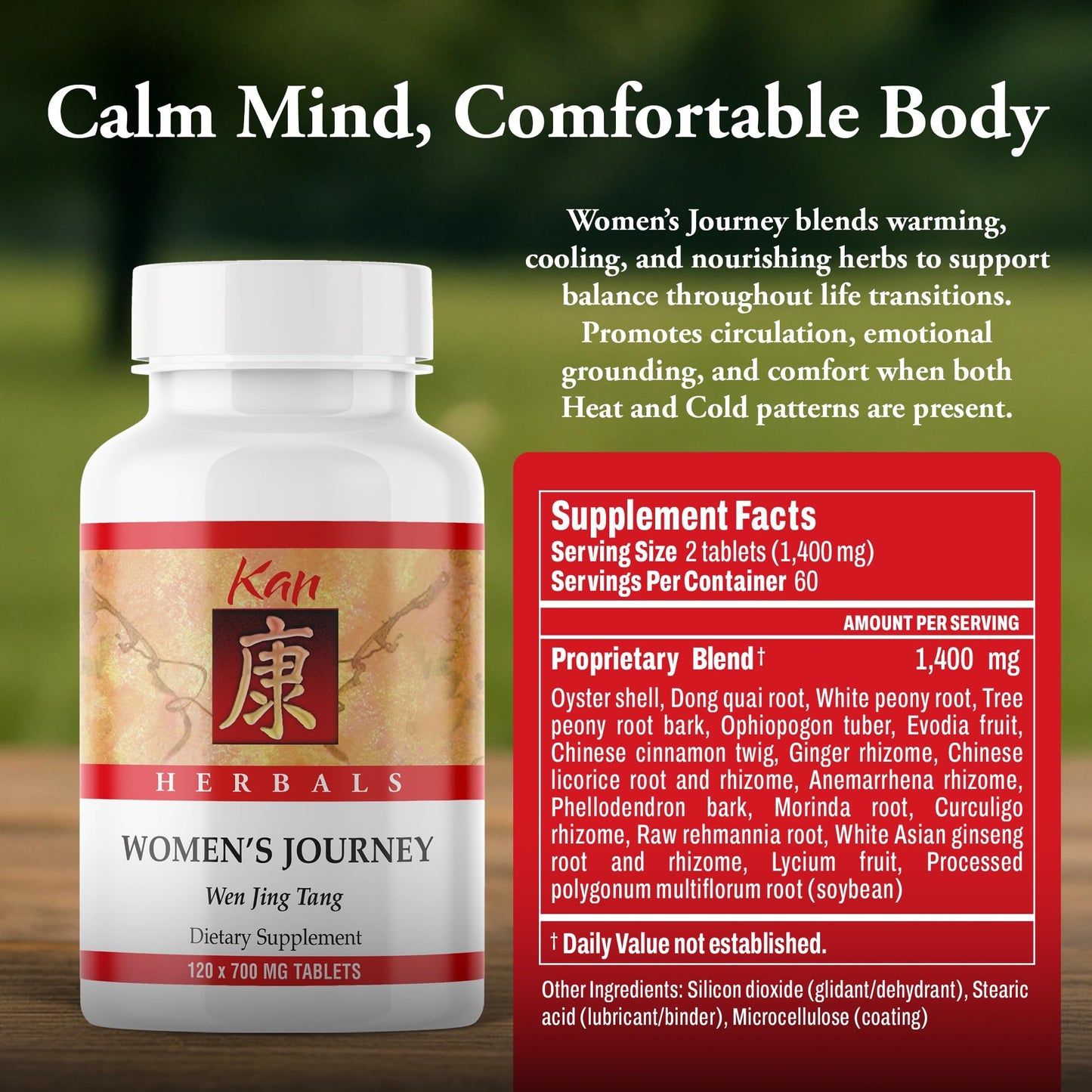 Kan Herbs Women’s Journey Traditional Formula with Dong Quai, Cinnamon Bark and Peony, Supports Circulation, Menstrual Ease & Hormonal Balance, 120 Tablets