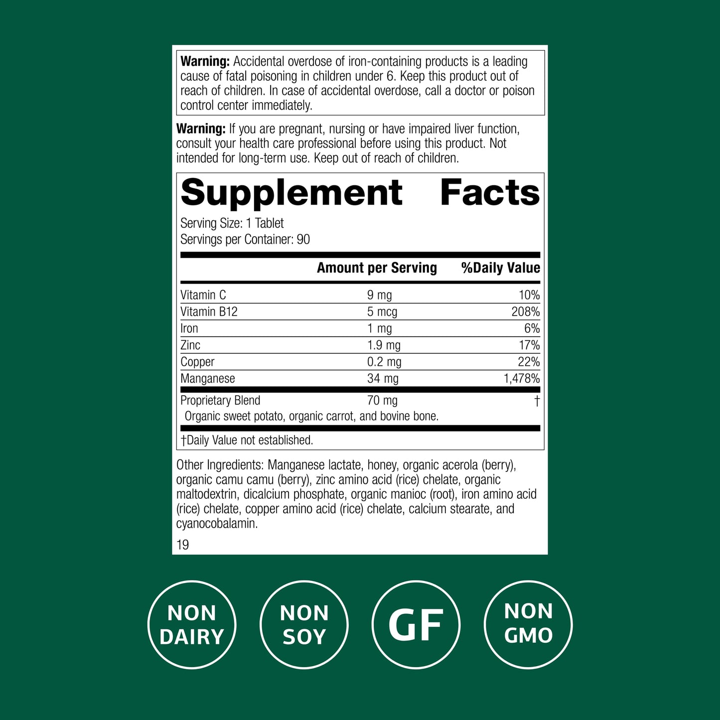 Standard Process Inc. Manganese B12, Bone & Connective Tissue, 90 Tablets
