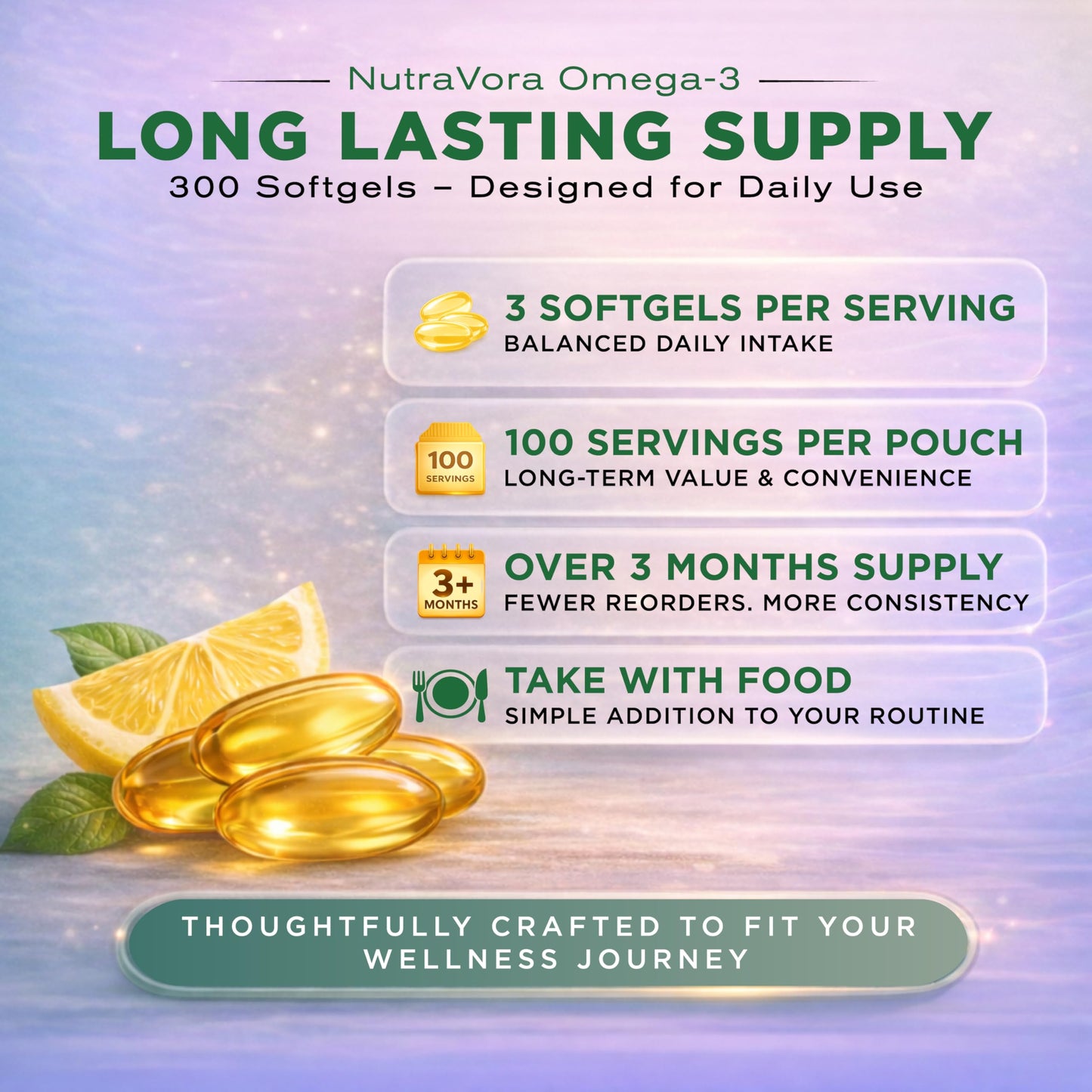 NutraVora Omega 3 Fish Oil Supplements Softgels 300