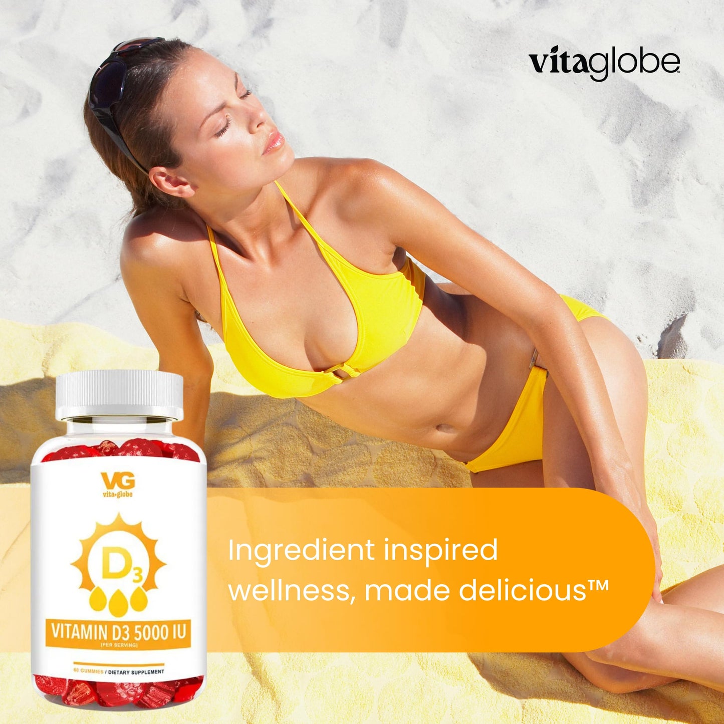 VITA GLOBE Vitamin D3 5,000 IU (250 mcg) with Zinc and Echinacea Gummies, 120 Gummies