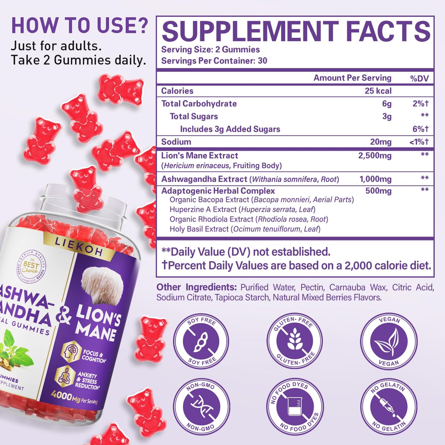 Liekoh Ashwagandha Gummies 60 Count