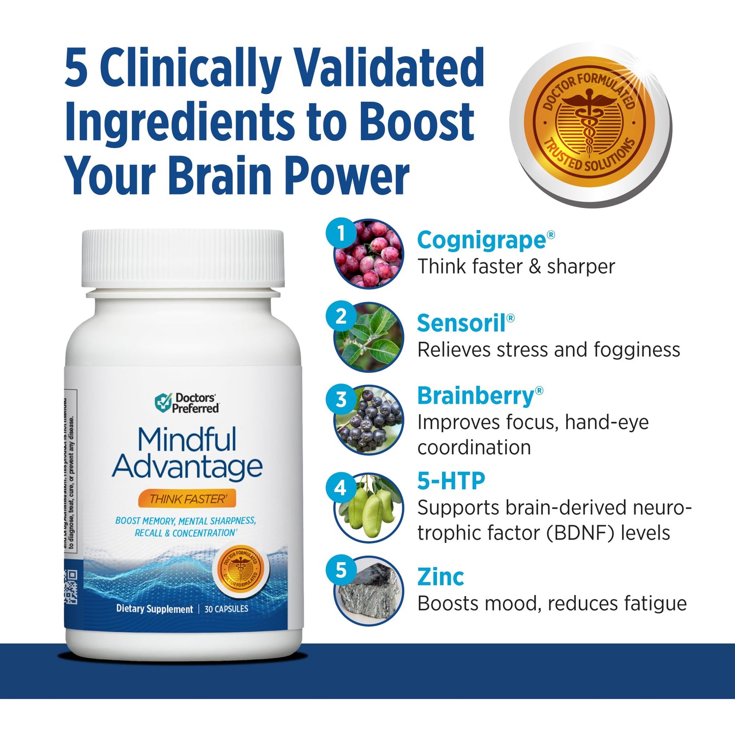 DOCTORS' PREFERRED Mindful Advantage Brain Supplements, Memory, Focus Capsules 30 Count
