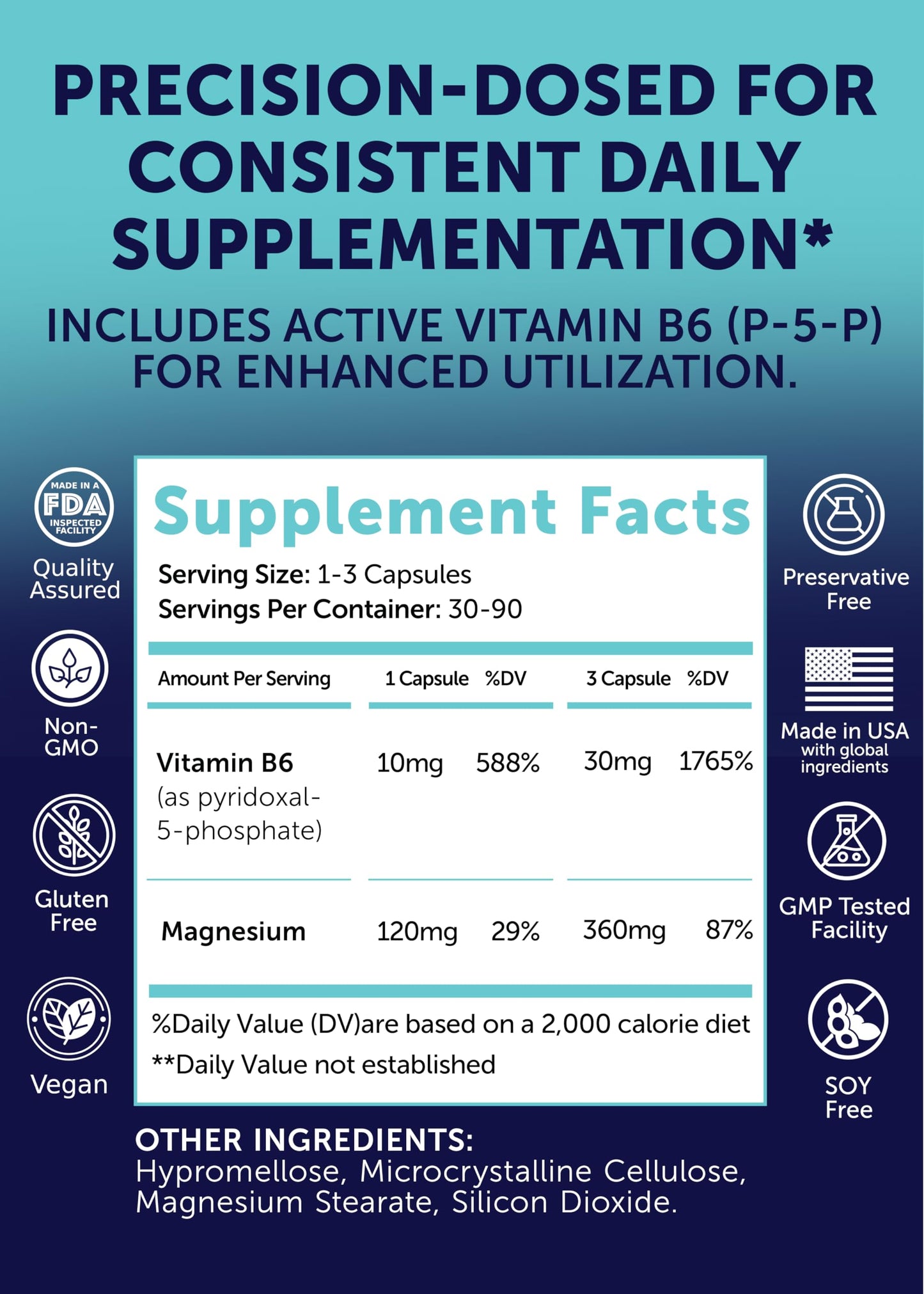 Lunakai Pure Magnesium Glycinate Capsules 120mg Elemental with B6 (P-5-P) – High Absorption Magnesium Supplement for Sleep & Muscle Support, Non-GMO, 90 Count