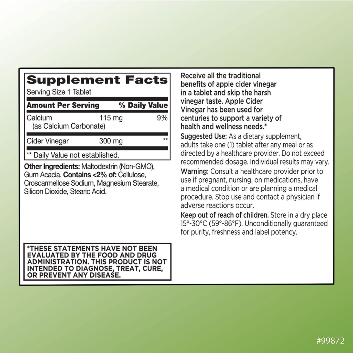 Quality Choice Apple Cider Vinegar 300 mg Tablet, 300 Count