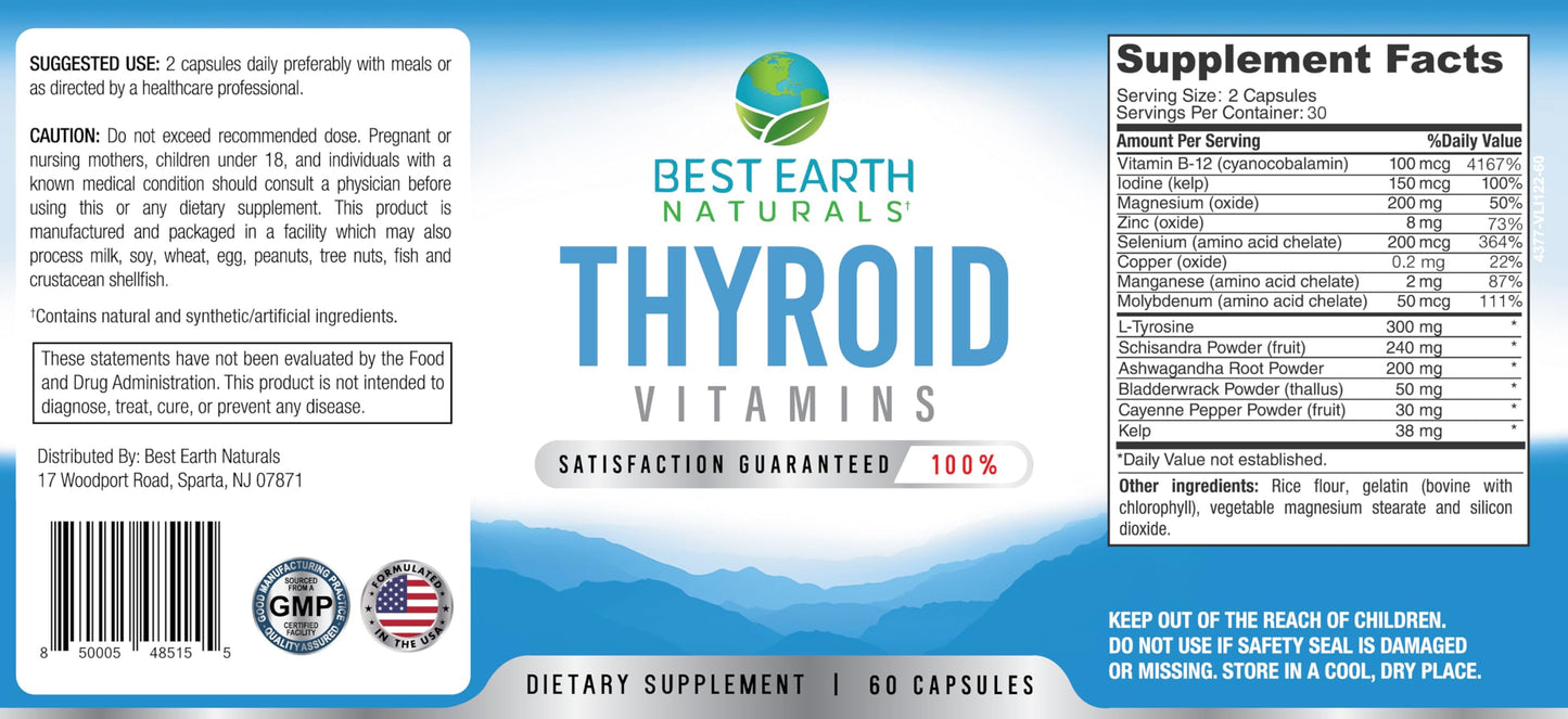 Best Earth Naturals Thyroid Support Supplement for Women and Men, 60 Capsules