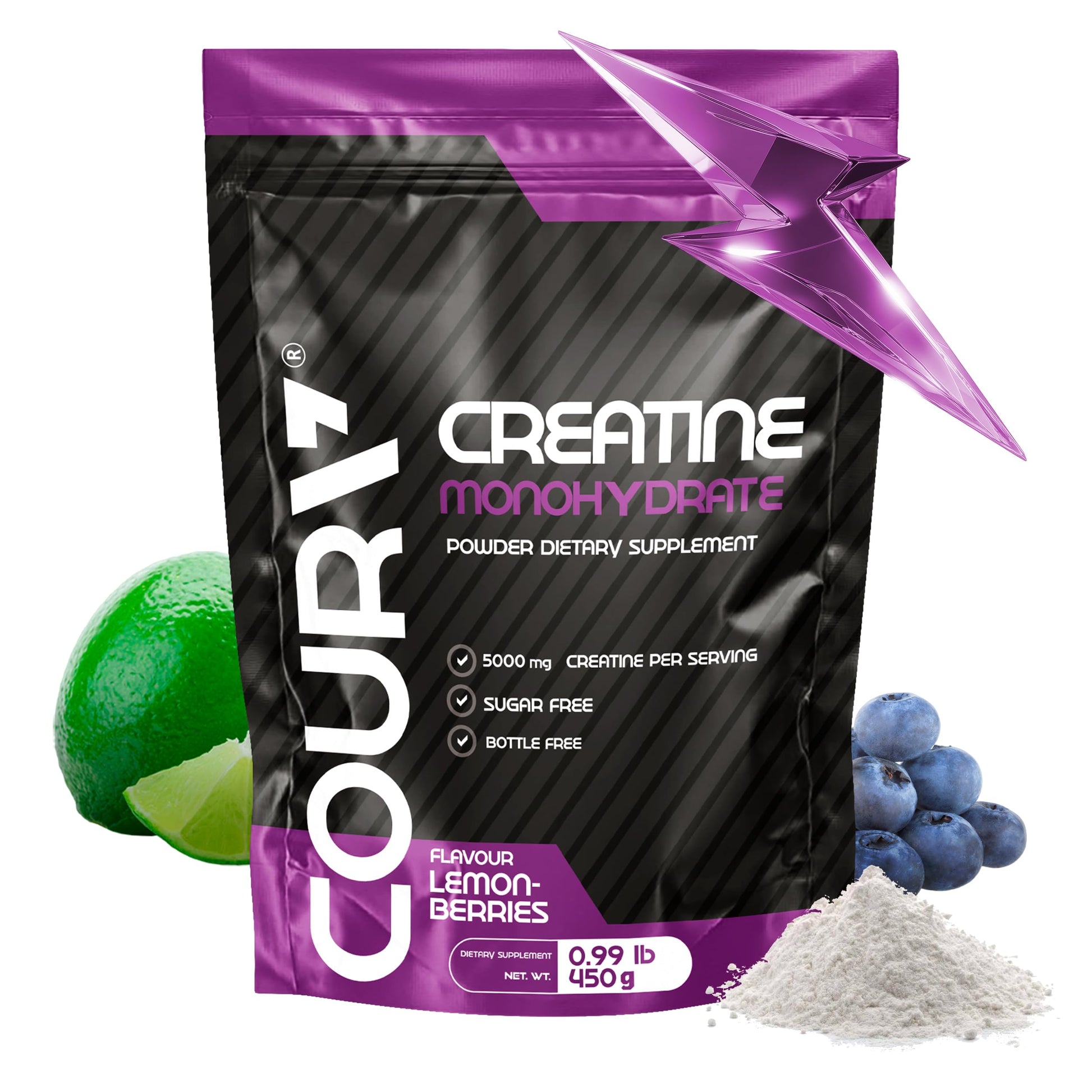 COURA Lemon-Berries Creatine Monohydrate Powder, 15.87 Ounces