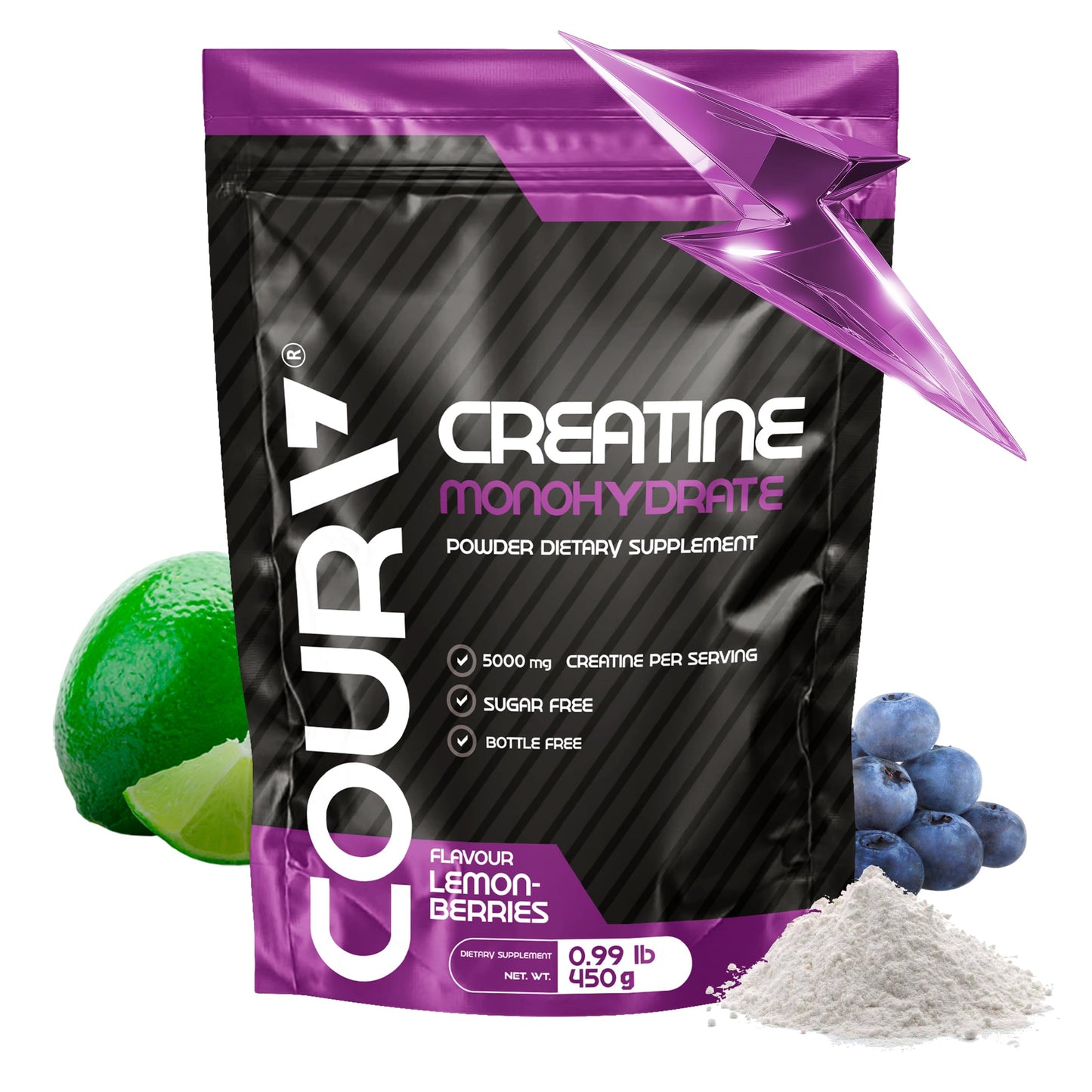 COURA Lemon-Berries Creatine Monohydrate Powder, 15.87 Ounce