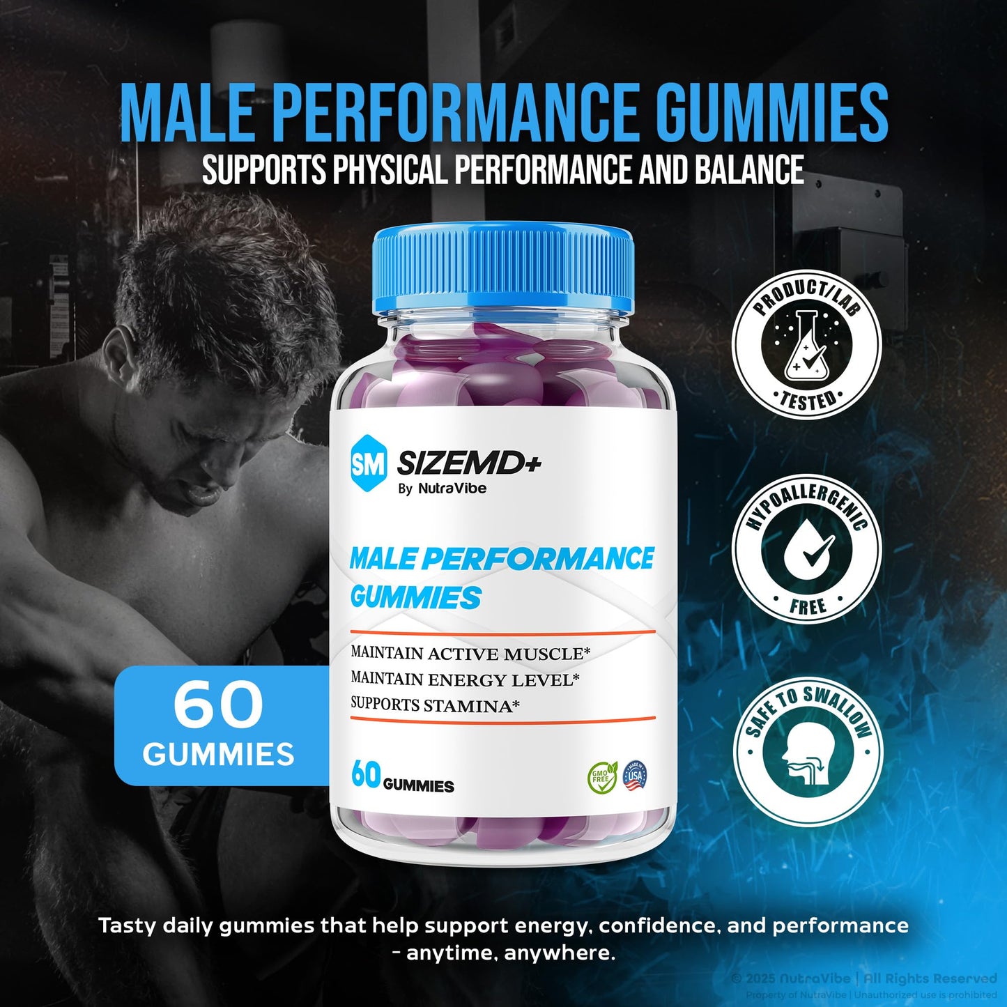 NutraVibe SizeMD+ Premium Male Gummies, 60 Gummies