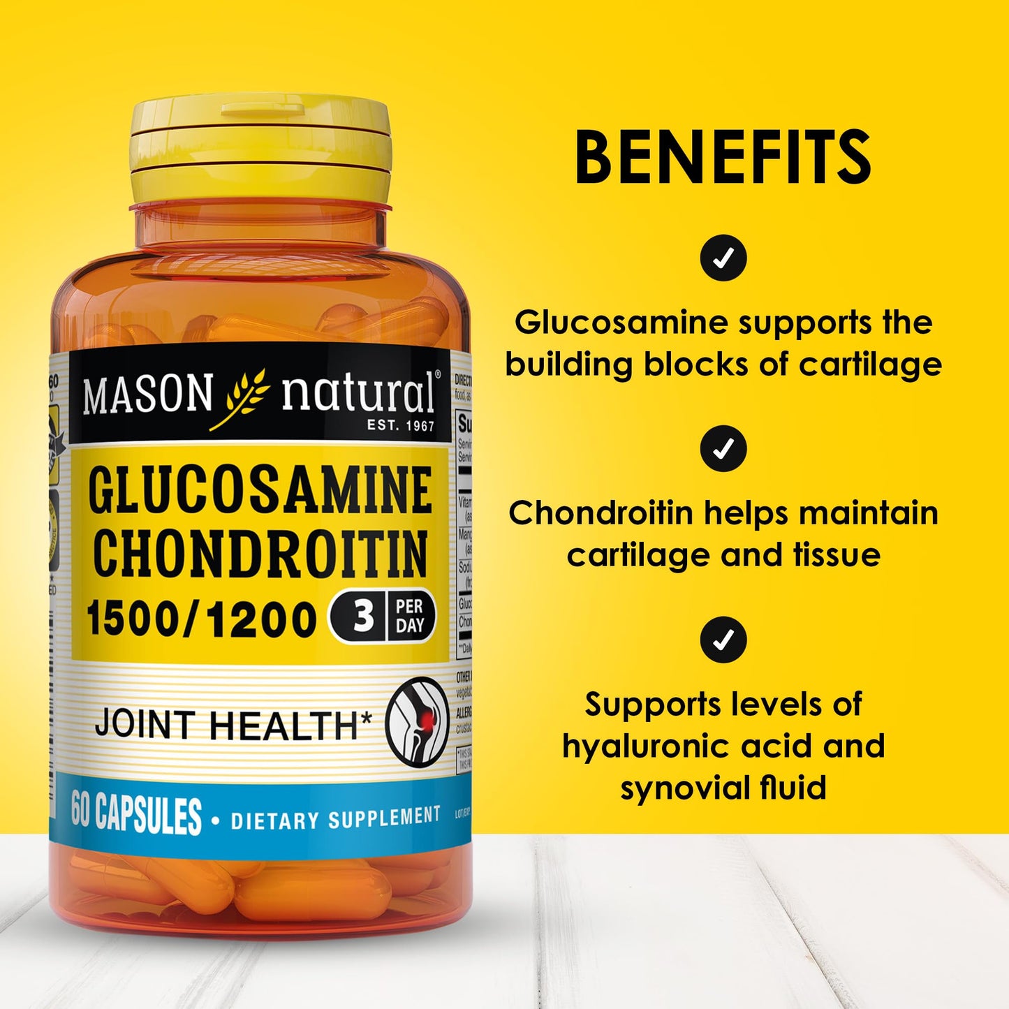 Mason Natural Glucosamine Chondroitin 1500/1200 with Vitamin C, 60 Capsules