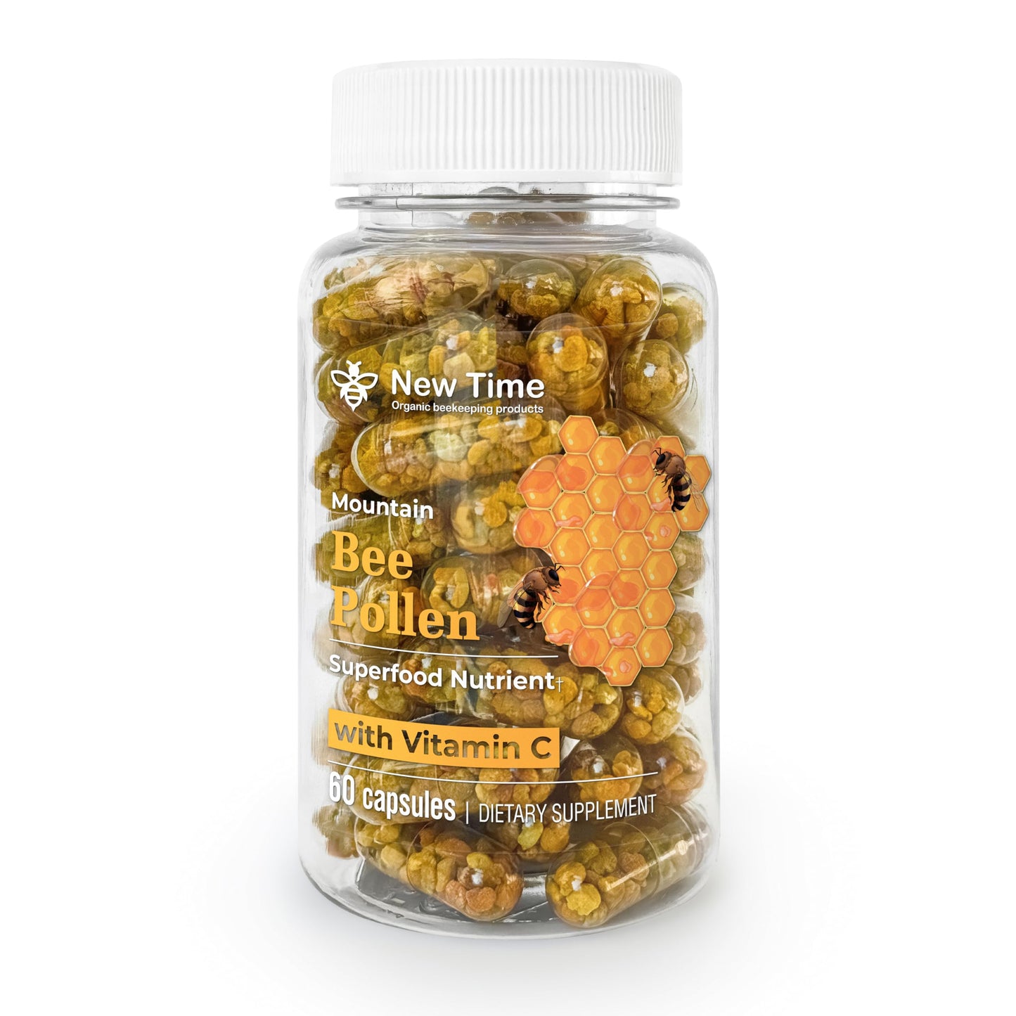New Time Organic Beekeeping Products Bee Pollen Capsules, 60 Capsules