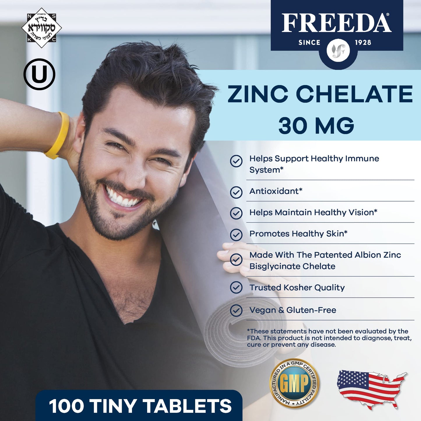 FREEDA Chelated Zinc 30mg TRAACS Zinc Bisglycinate, 250 Tablets