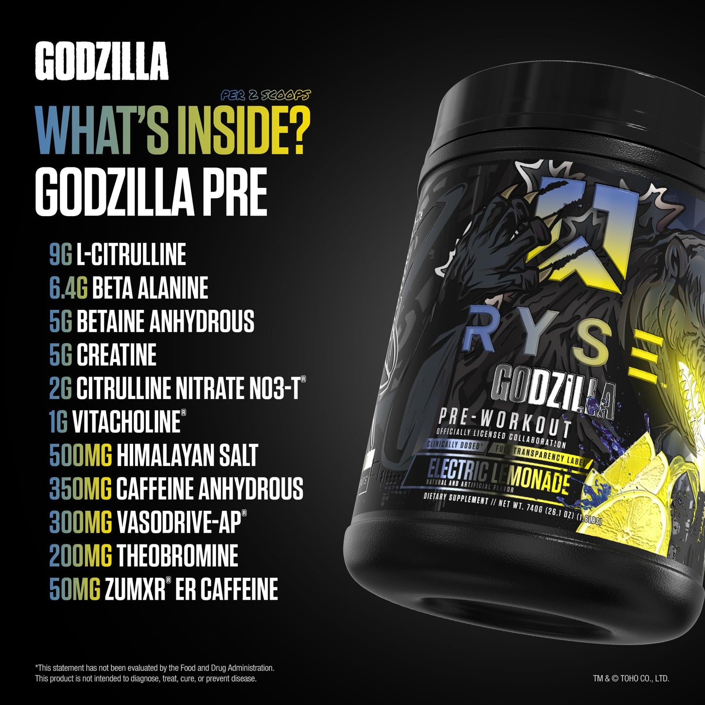 RYSE Up Supplements Godzilla X Noel Deyzel Pre Workout Powder, Electric Lemonade, 1.6 Pound