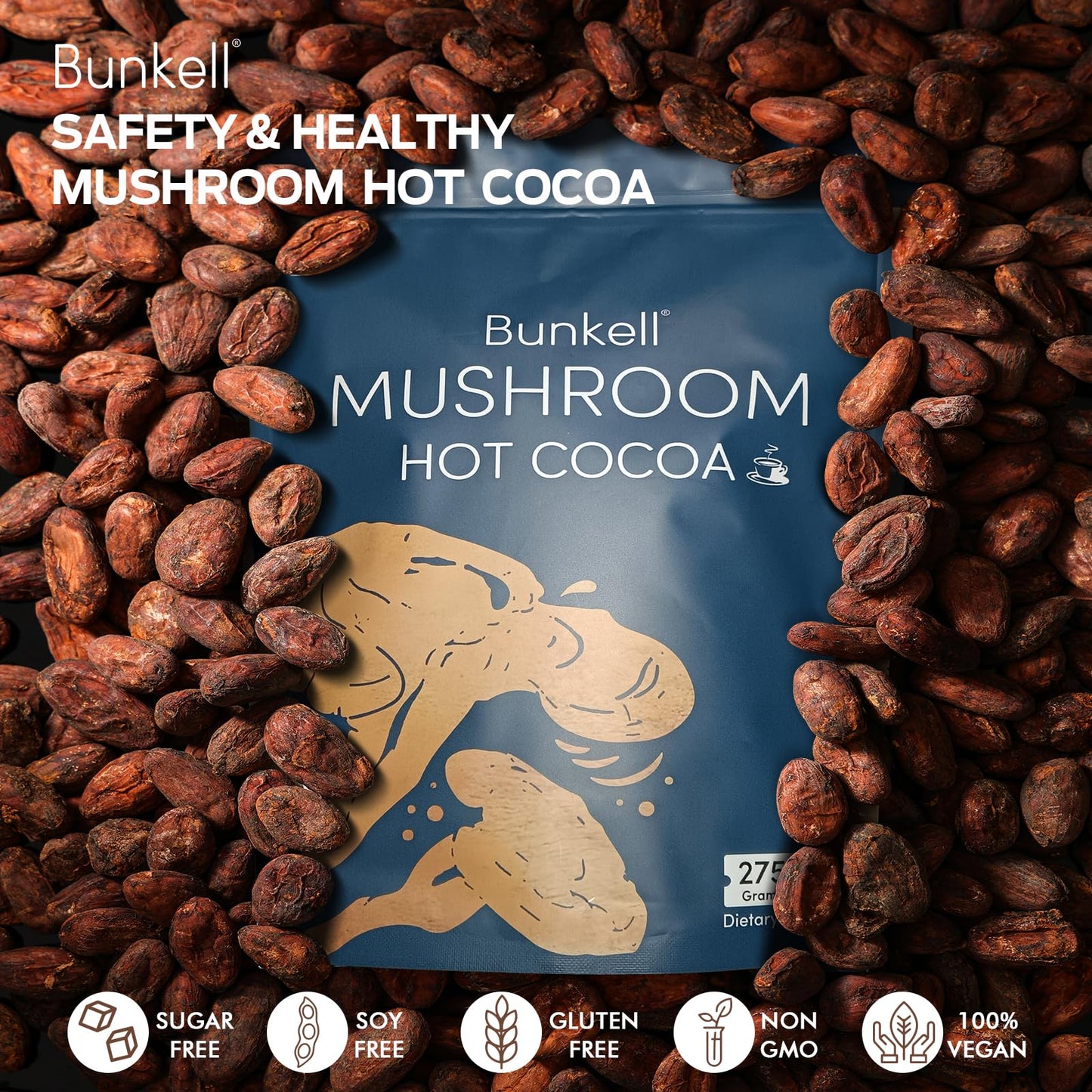Bunkell Mushroom Hot Cocoa Powder, 9.7 oz