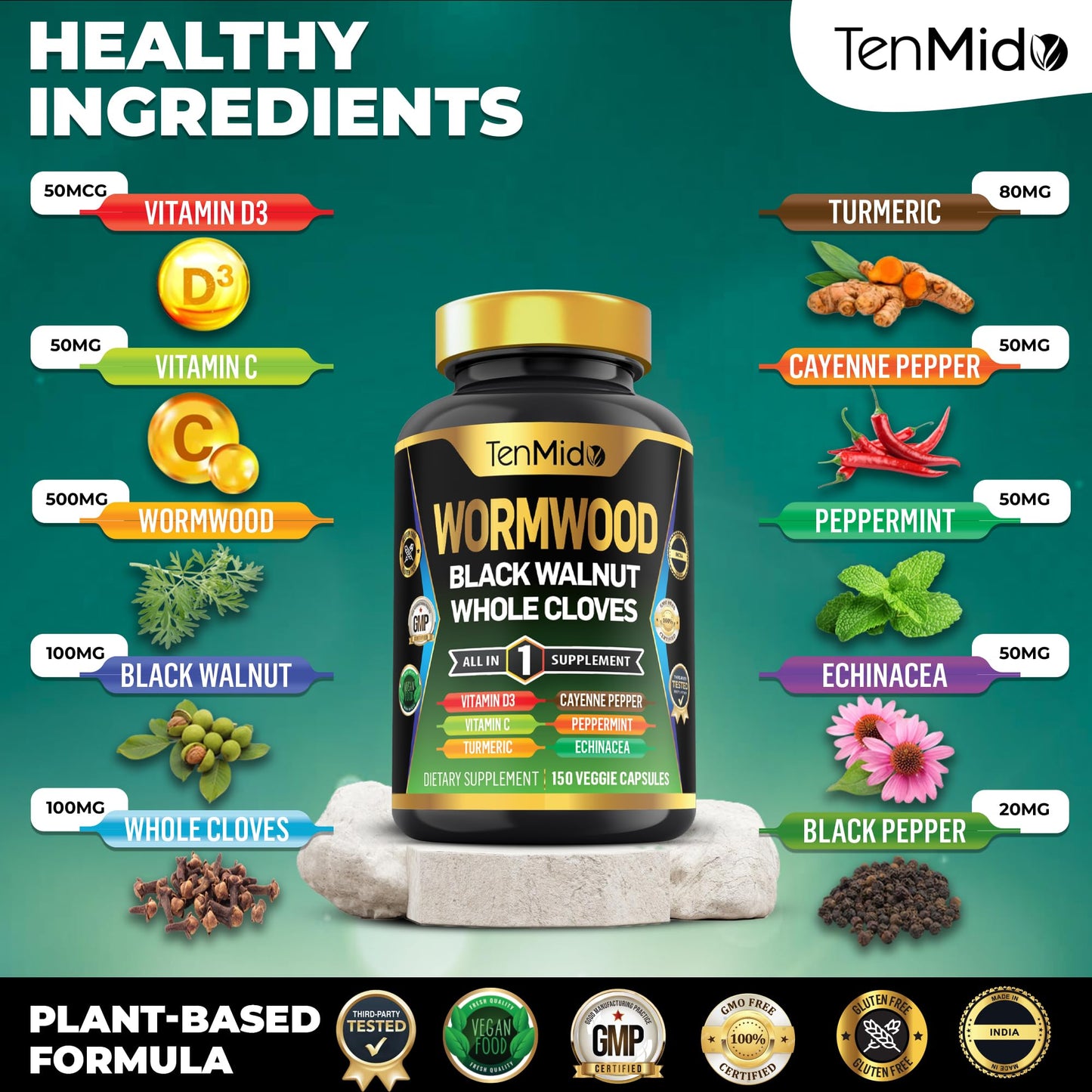 Tenmido Wormwood Capsules, 150 Count