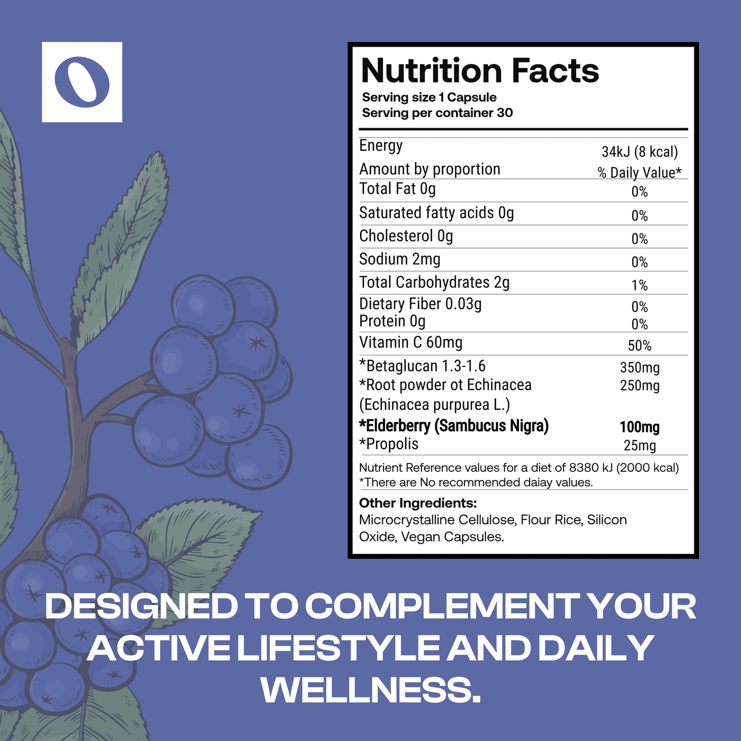 Only Nutri Labs Elderberry Dietary Supplement Propolis, Echinacea, Vitamin C & Beta Glucans Daily Wellness Capsules, 60 Capsules