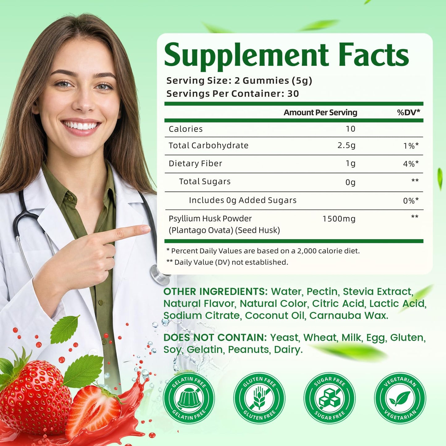 softbear Psyllium Husk Gummies 1500mg, Strawberry Flavor, 120 Count
