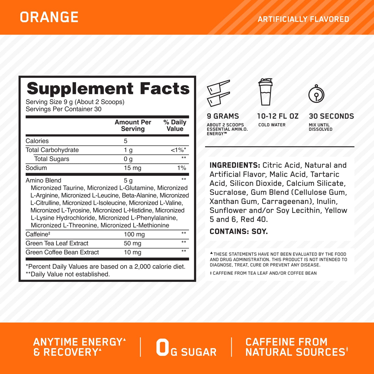 Optimum Nutrition Amino Energy Powder, 9.5 Ounce, 30 Servings