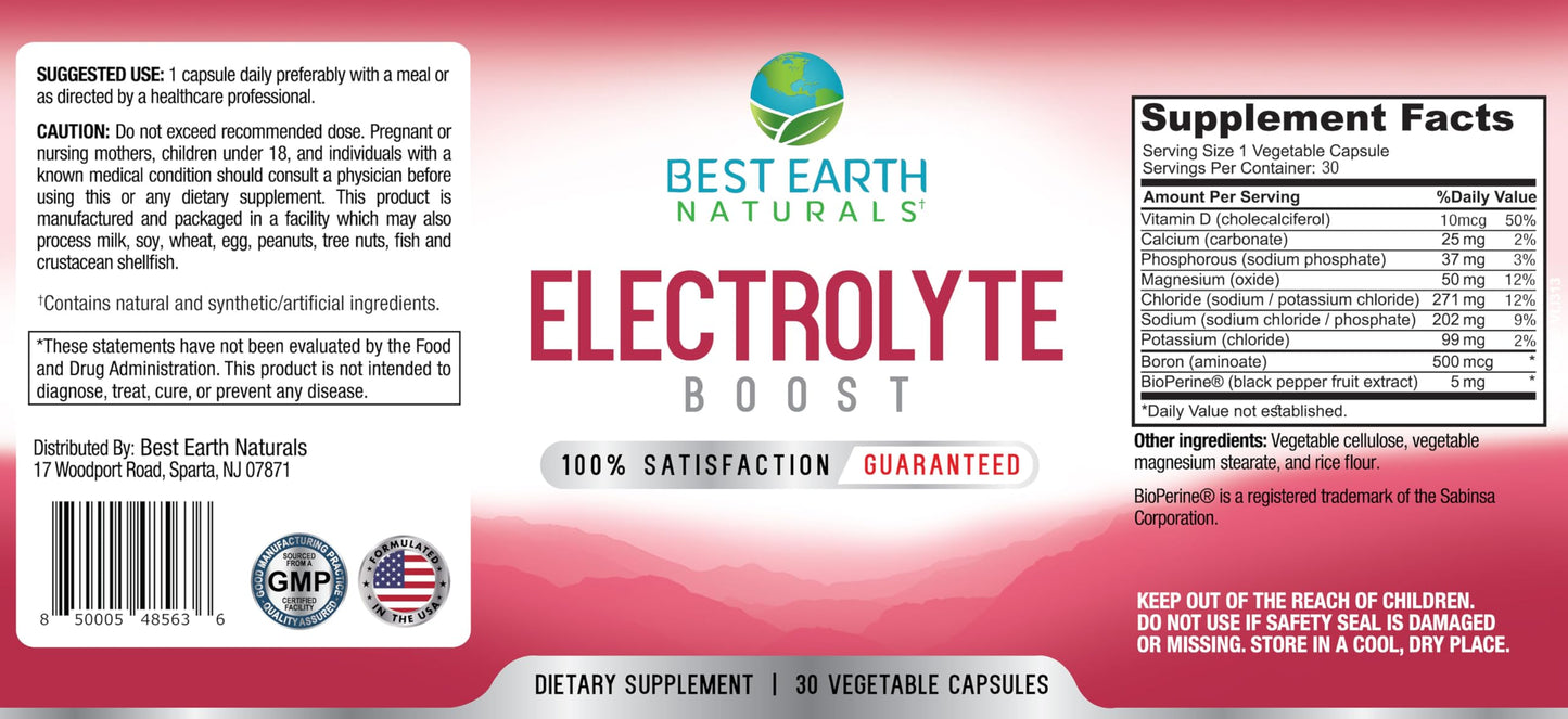 Best Earth Naturals Electrolyte Support Supplement Capsules 60 Count