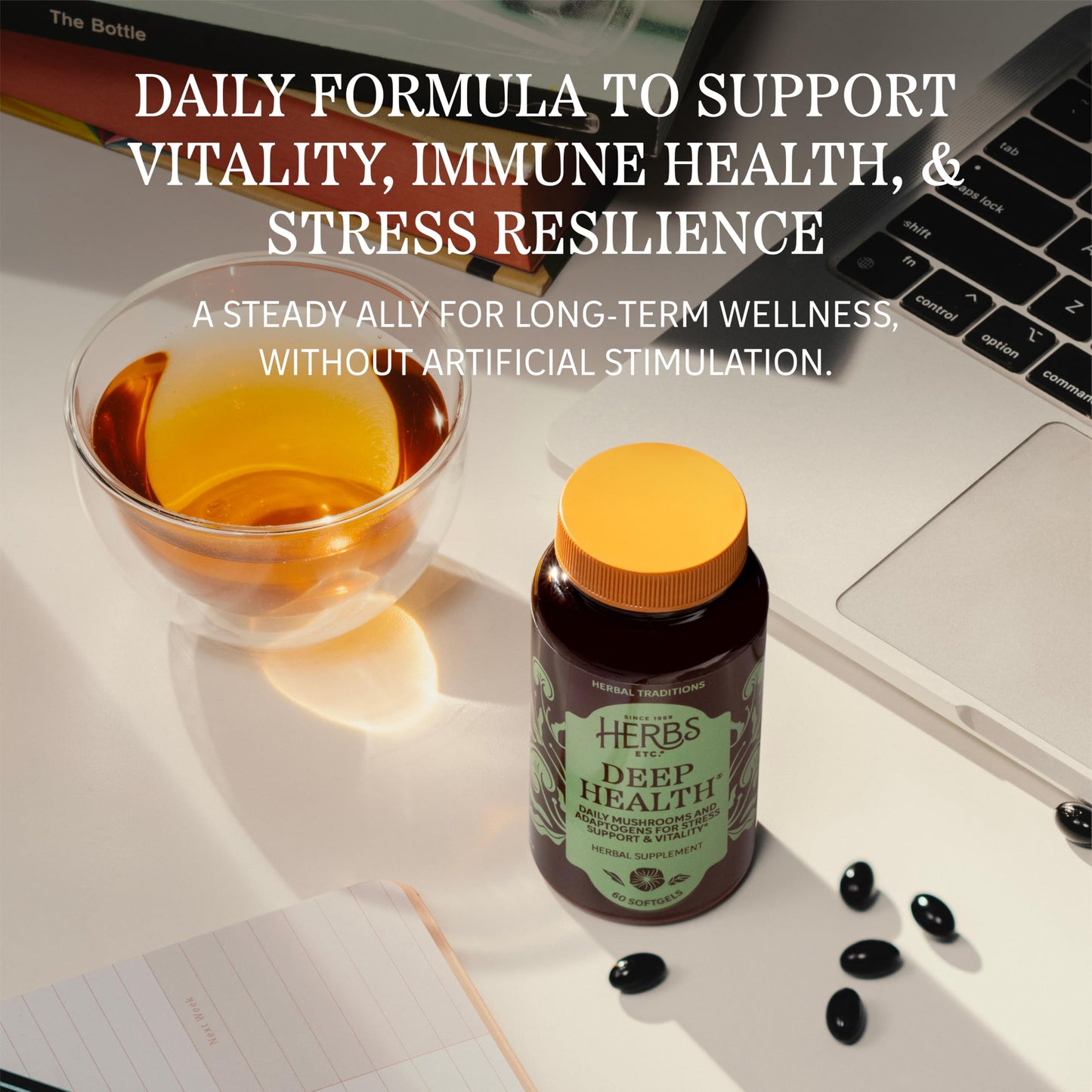 Herbs Etc. Deep Health Softgels Mushroom Complex for Vitality & Immune Support - Reishi, Shiitake & Rhodiola Root - Gluten-Free & Organic, 120 Softgels