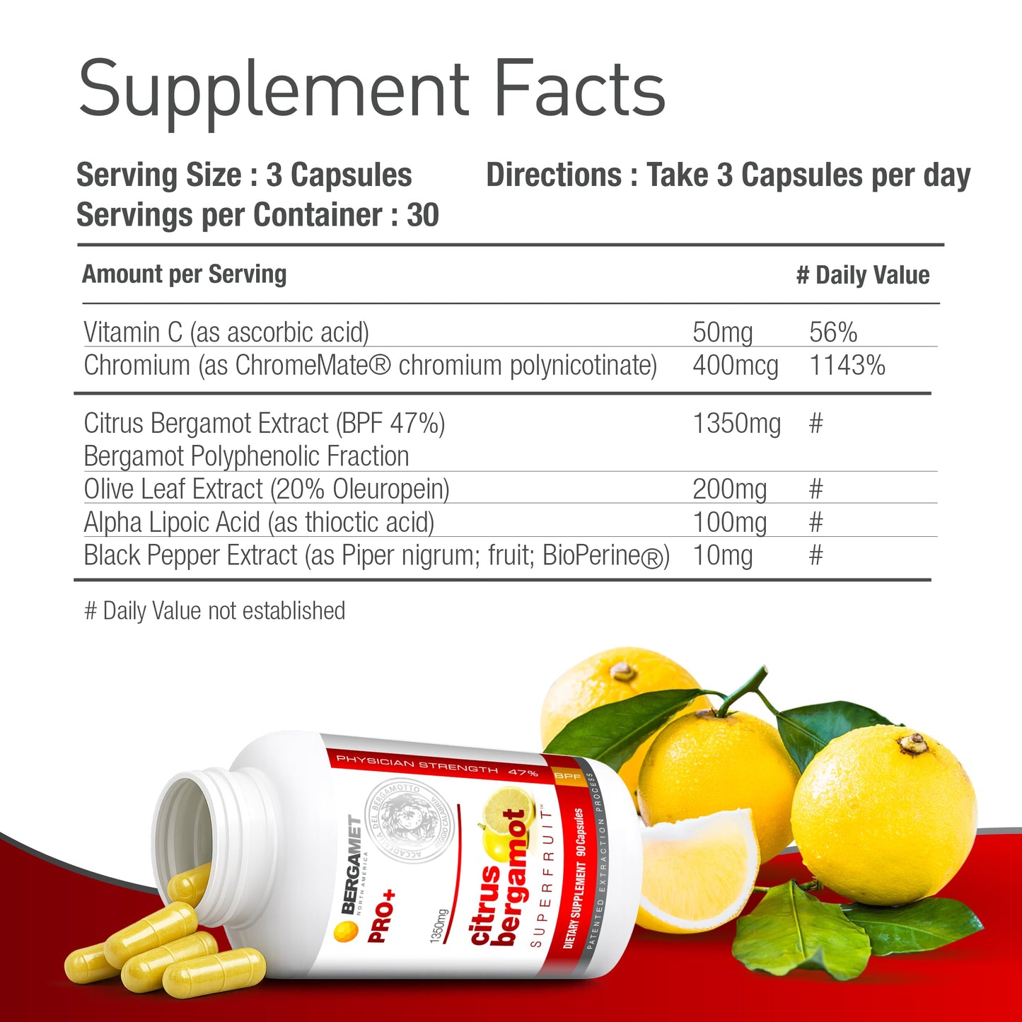 BergaMet Citrus Bergamot SuperFruit PRO+ Supplement, 90 Capsules