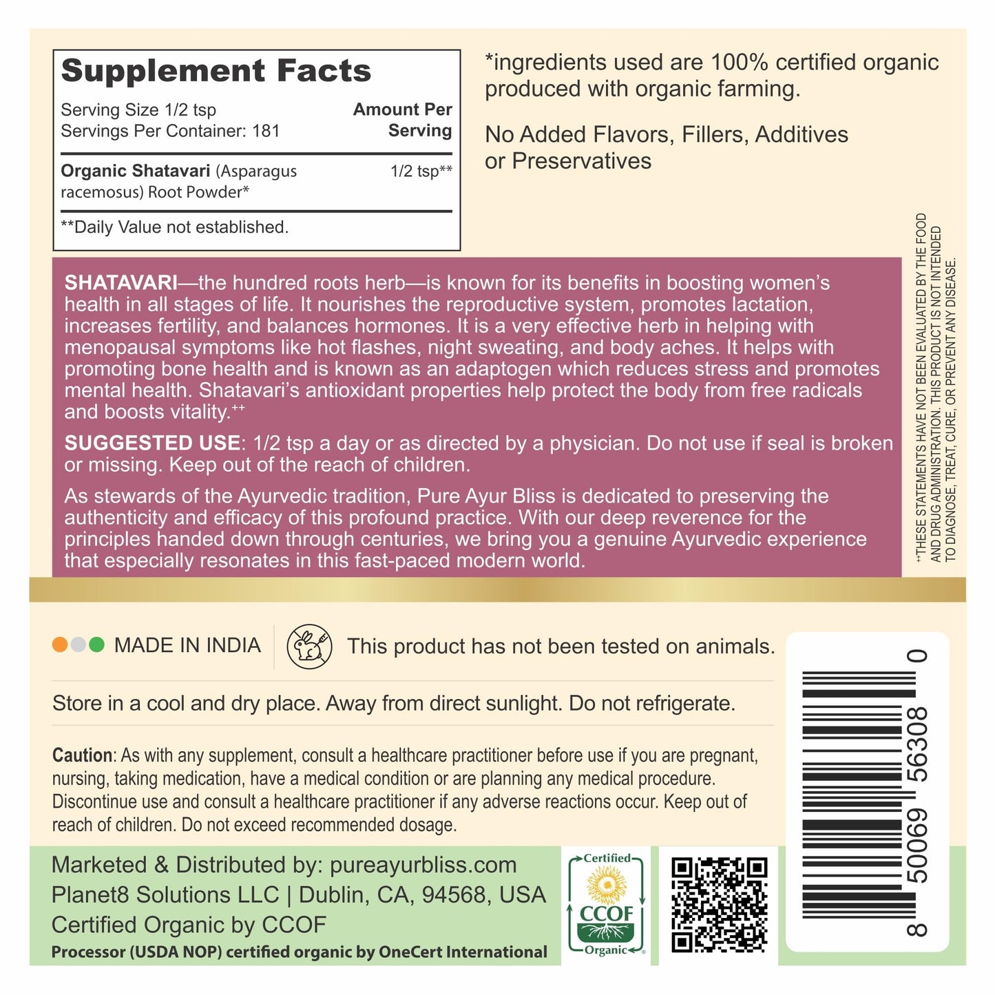 PureAyurbliss Shatavari Root Powder 16 oz