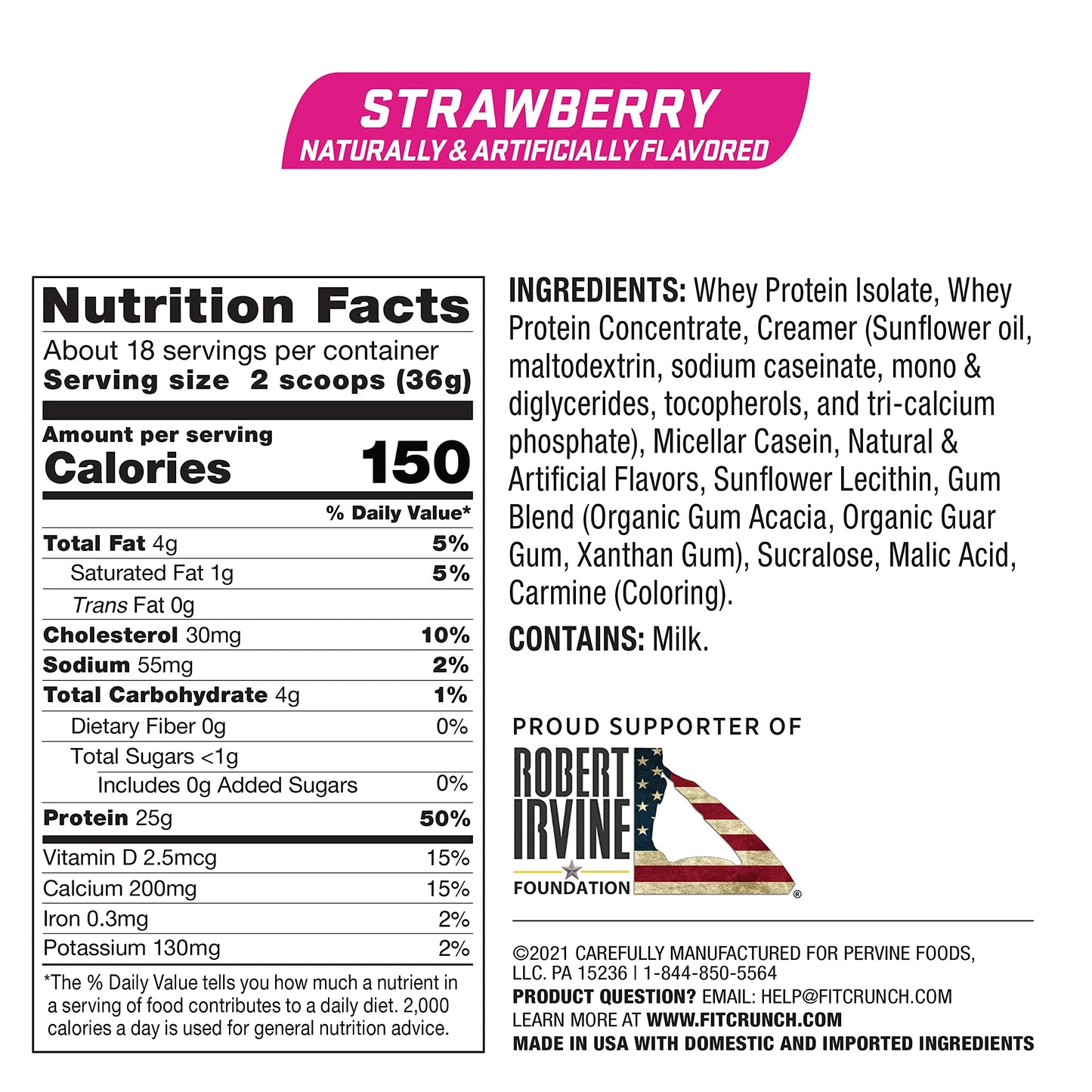 Fit Crunch Tri-Blend Whey Protein Powder 27.2 oz Strawberry