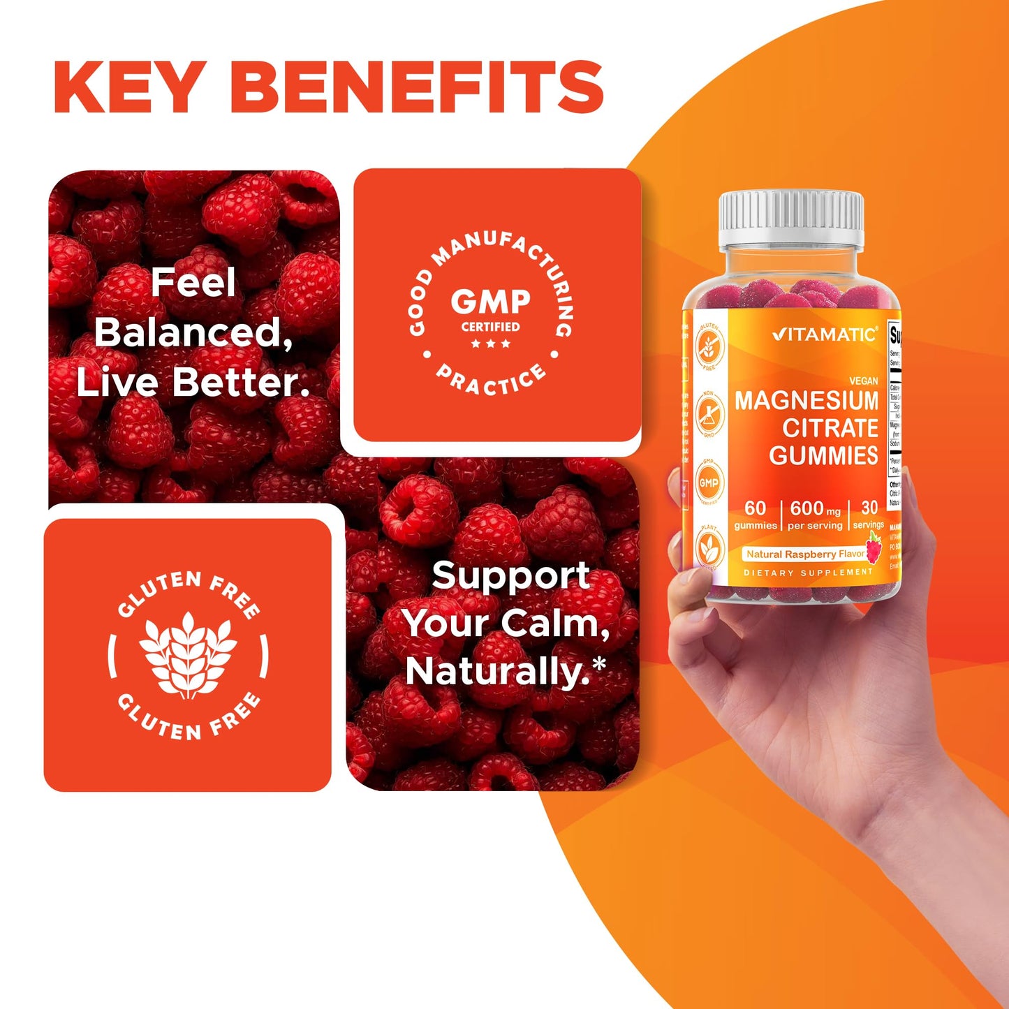 Vitamatic Magnesium Gummies 600mg per Serving 180 Gummies