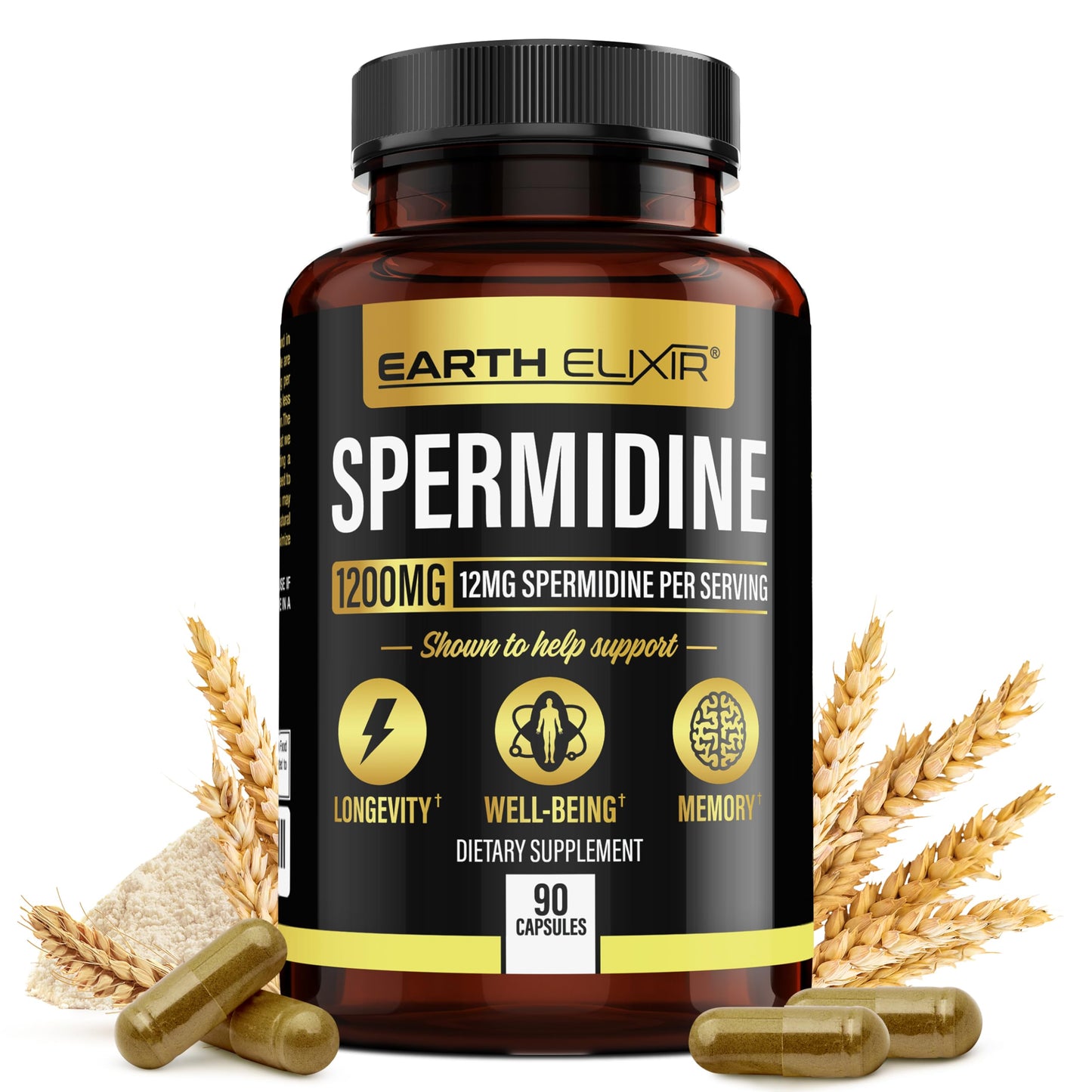 Earth Elixir Spermidine Supplements 1200mg Capsules 90 Count