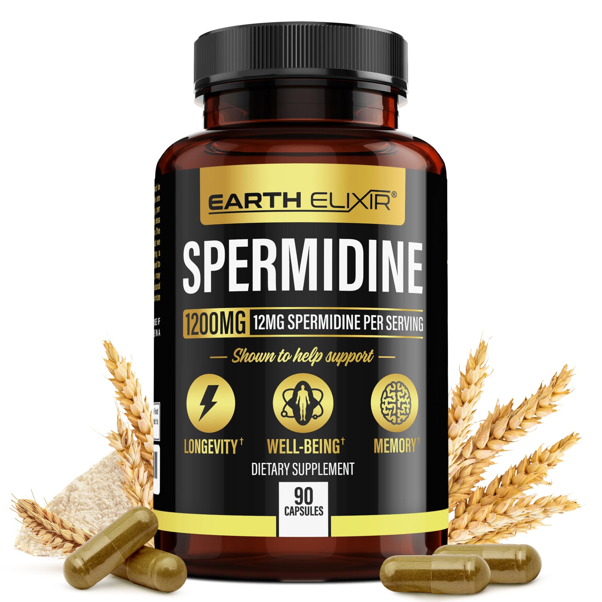Earth Elixir Spermidine Supplements 1200mg Capsules 90 Count