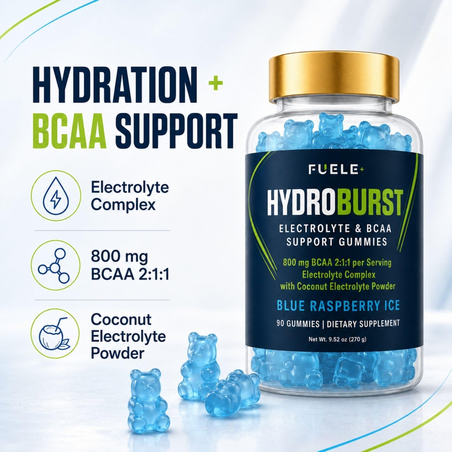 FUELE+ Electrolyte Gummies with BCAA 2:1:1 Gummy 90 Count