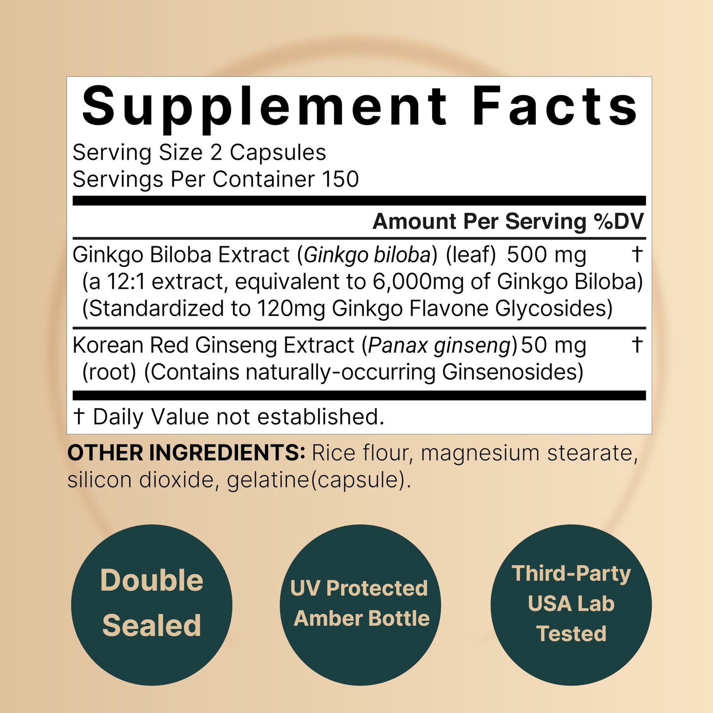 NatureBell Ginkgo Biloba with Panax Ginseng Capsules, 300 Count