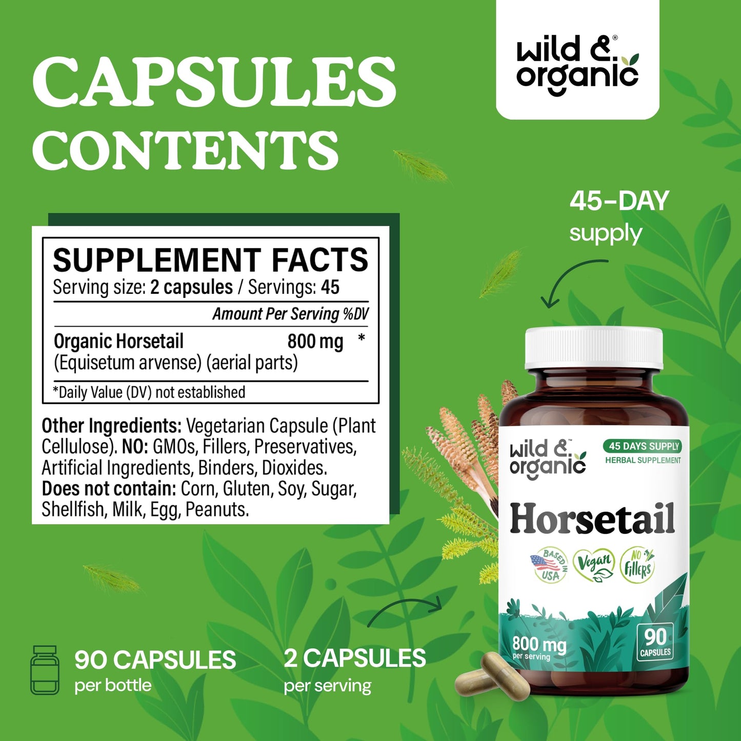 Wild & Organic Horsetail Capsule 90 Count