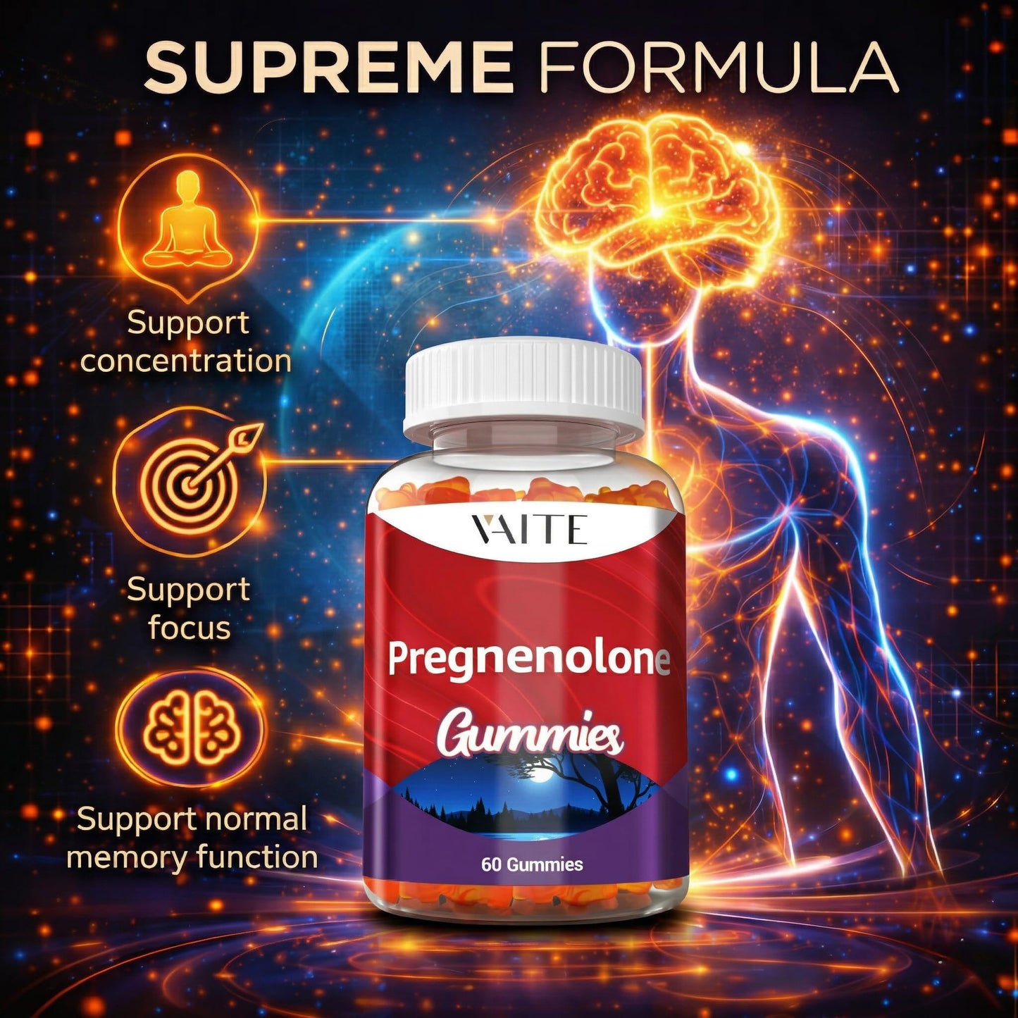VAITE Pregnenolone Memory Supplement Gummy, 60 Gummies