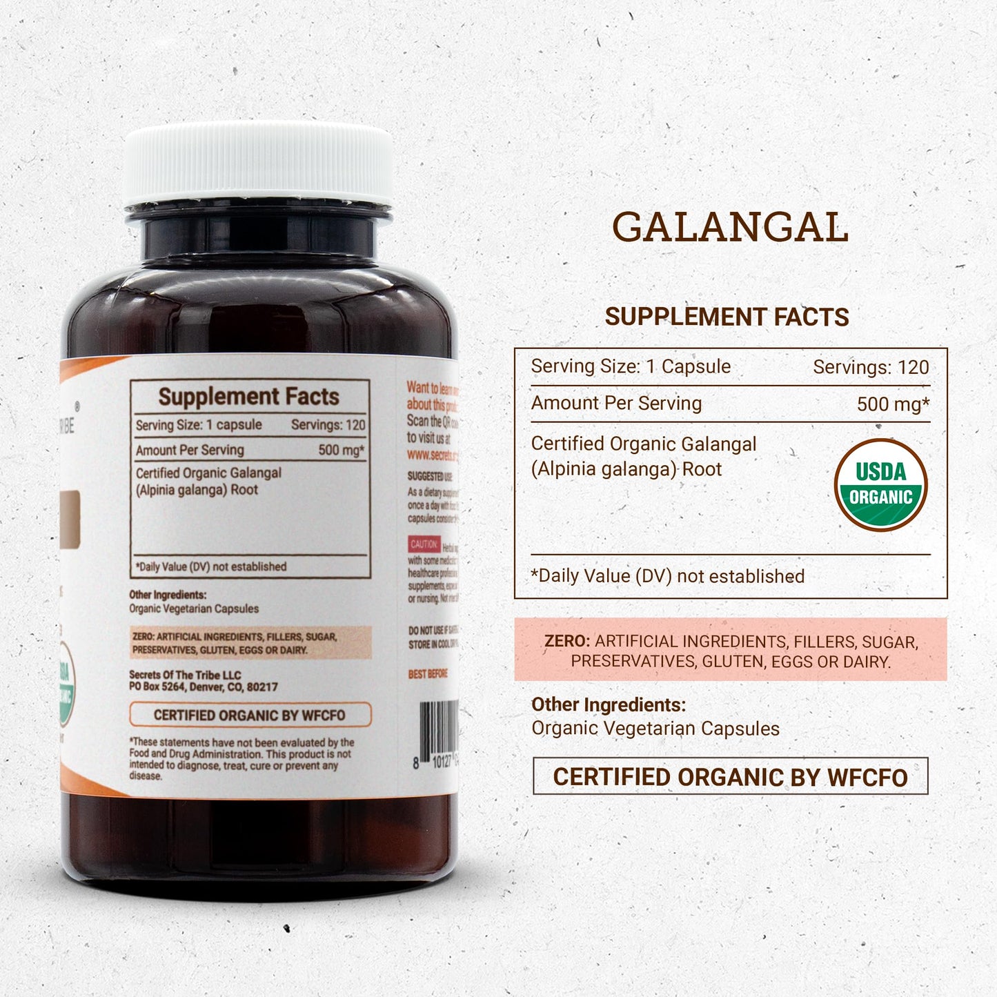 Secrets of the Tribe Galangal Capsules, USDA Organic, 120 Count
