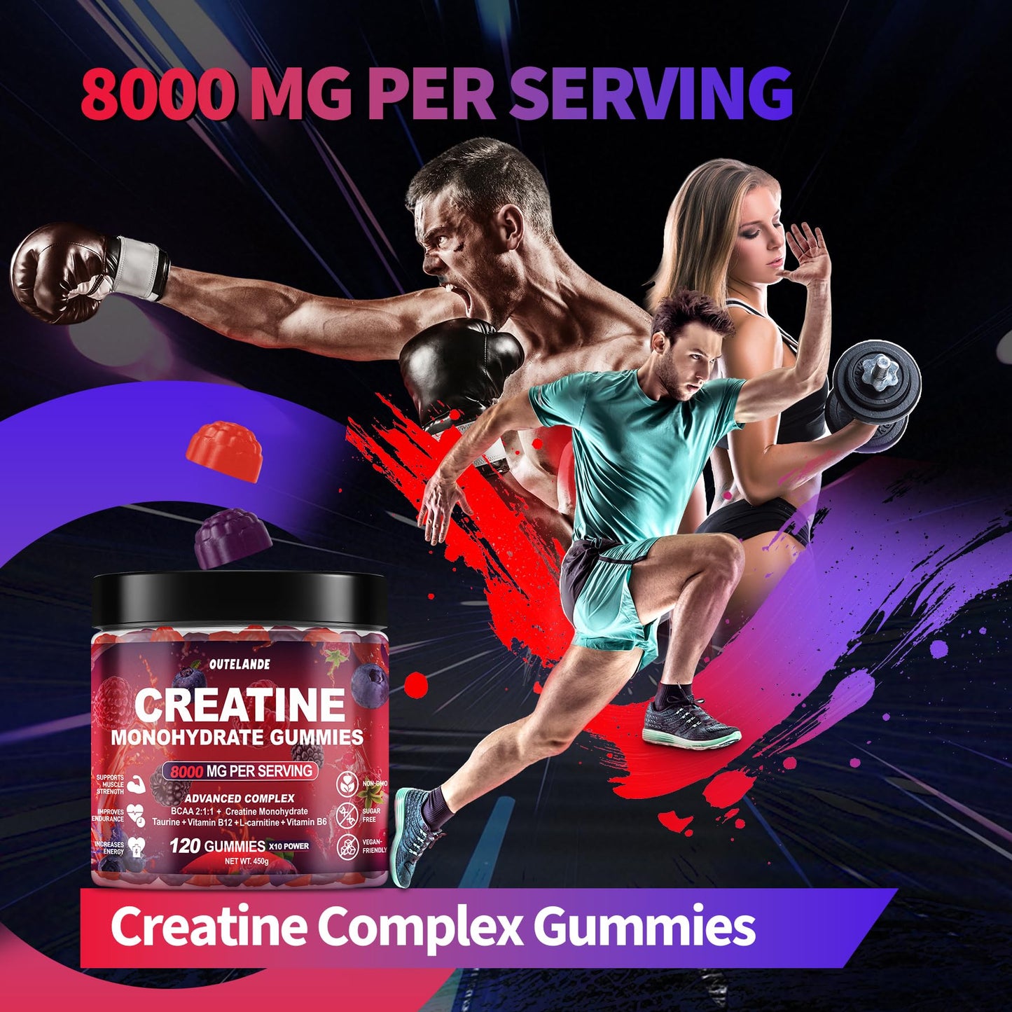 OUTELANDE Creatine Monohydrate Gummies 120 Count