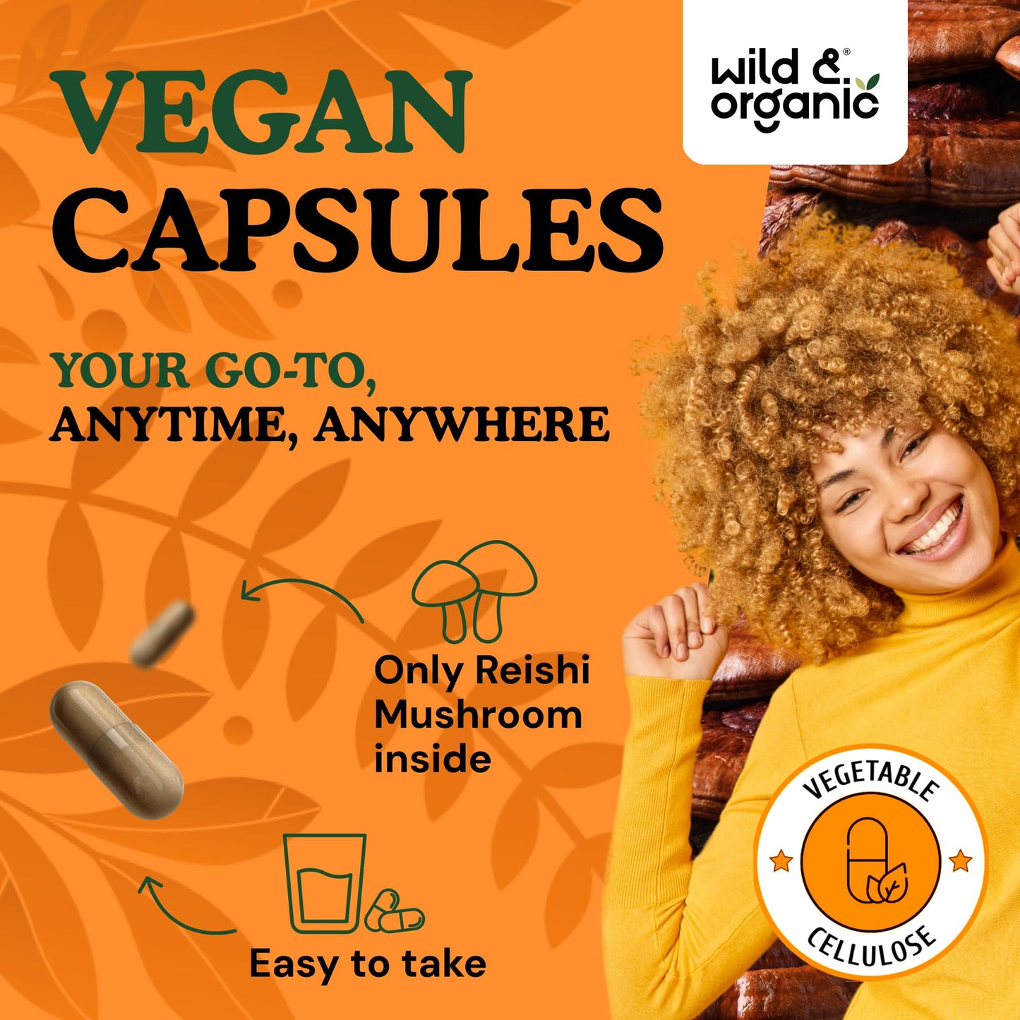 Wild & Organic Reishi Mushroom 1000 mg Capsules, 60 Count